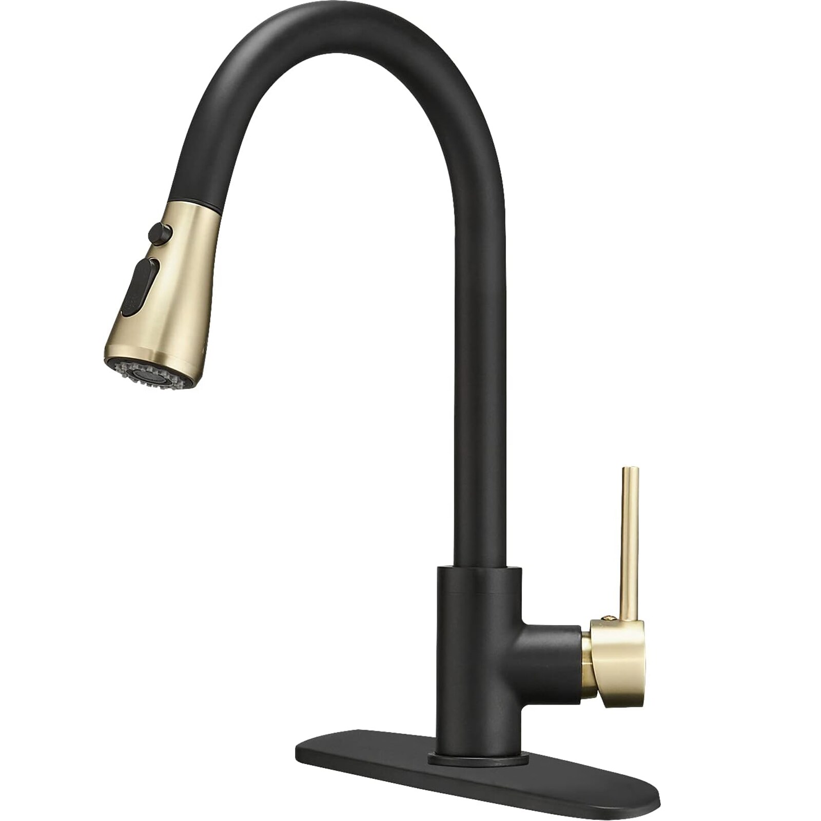 BYH B-KF003-GBK Black Gold Single Handle Deck-mount Pull-down Kitchen Faucet with Sprayer ( Deck Plate Included )
