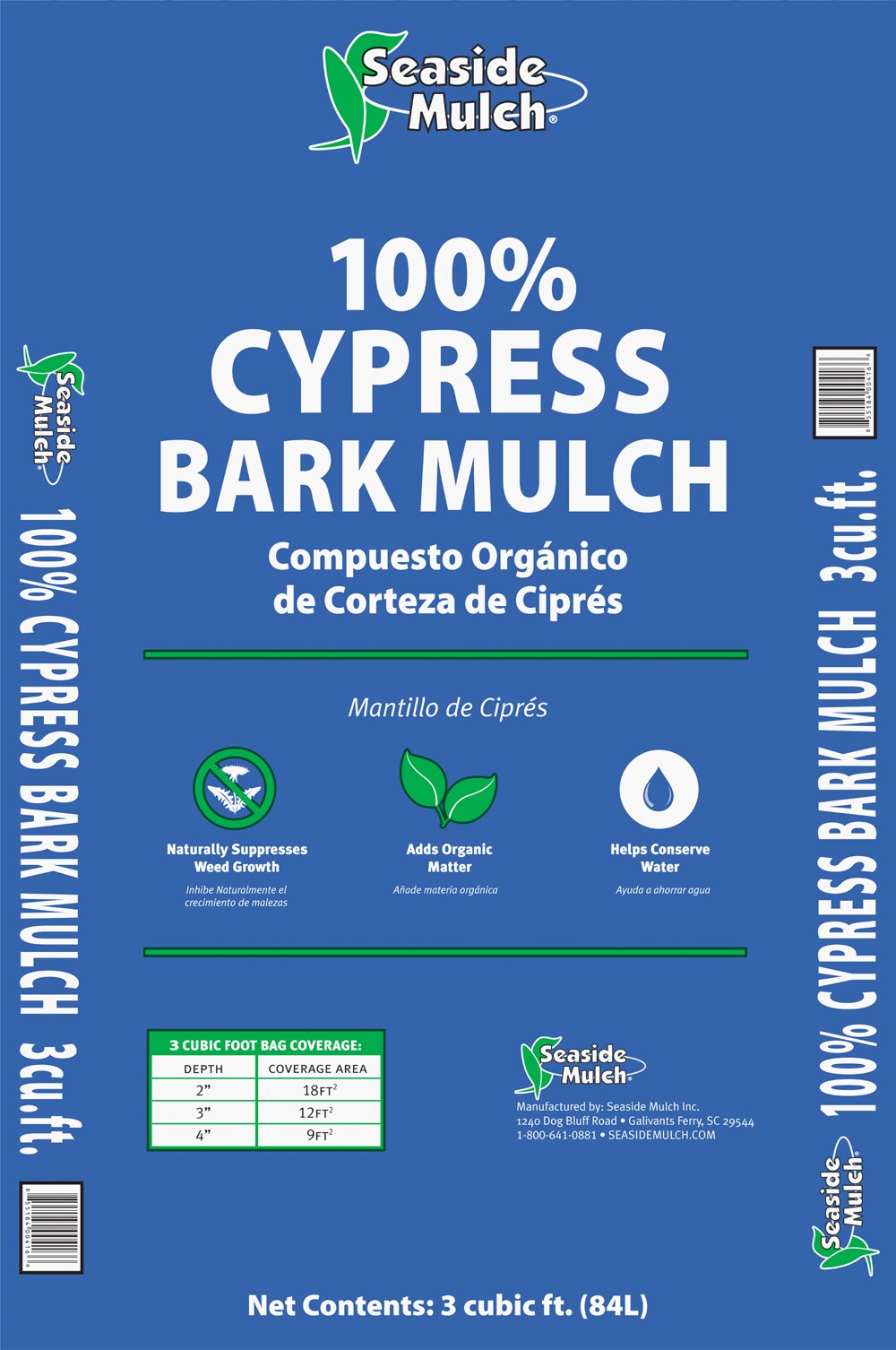 Seaside Mulch 4166 3-cu ft Light Brown 100% Cypress Bark Mulch