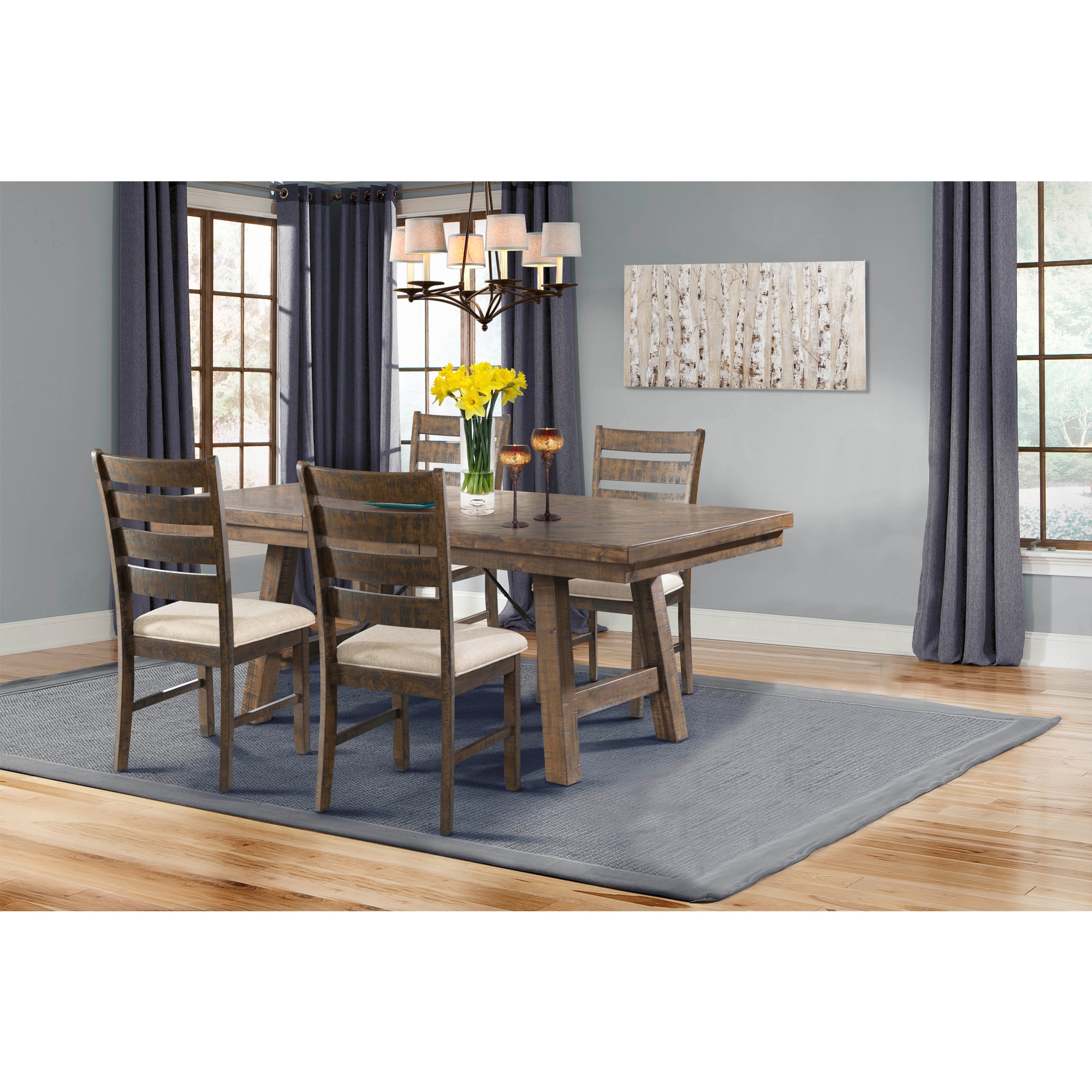 Dex Smokey Walnut with Cream Upholstery Rustic Dining Room Set with Rectangular Table (Seats 4) in Brown | - Picket House Furnishings DJX1505PC