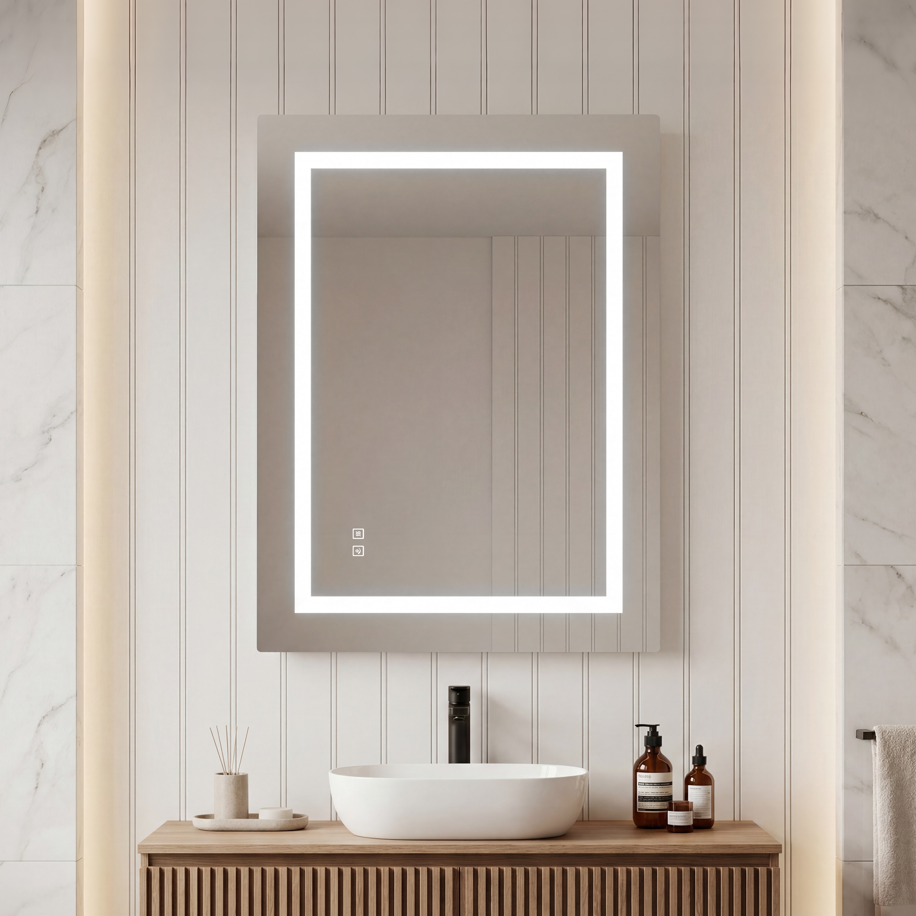 CASAINC 24 x 32 Inch Bathroom Mirror Polished Frameless Rectangle Dimmable LED Lighted Fog Free Bathroom Vanity Mirror