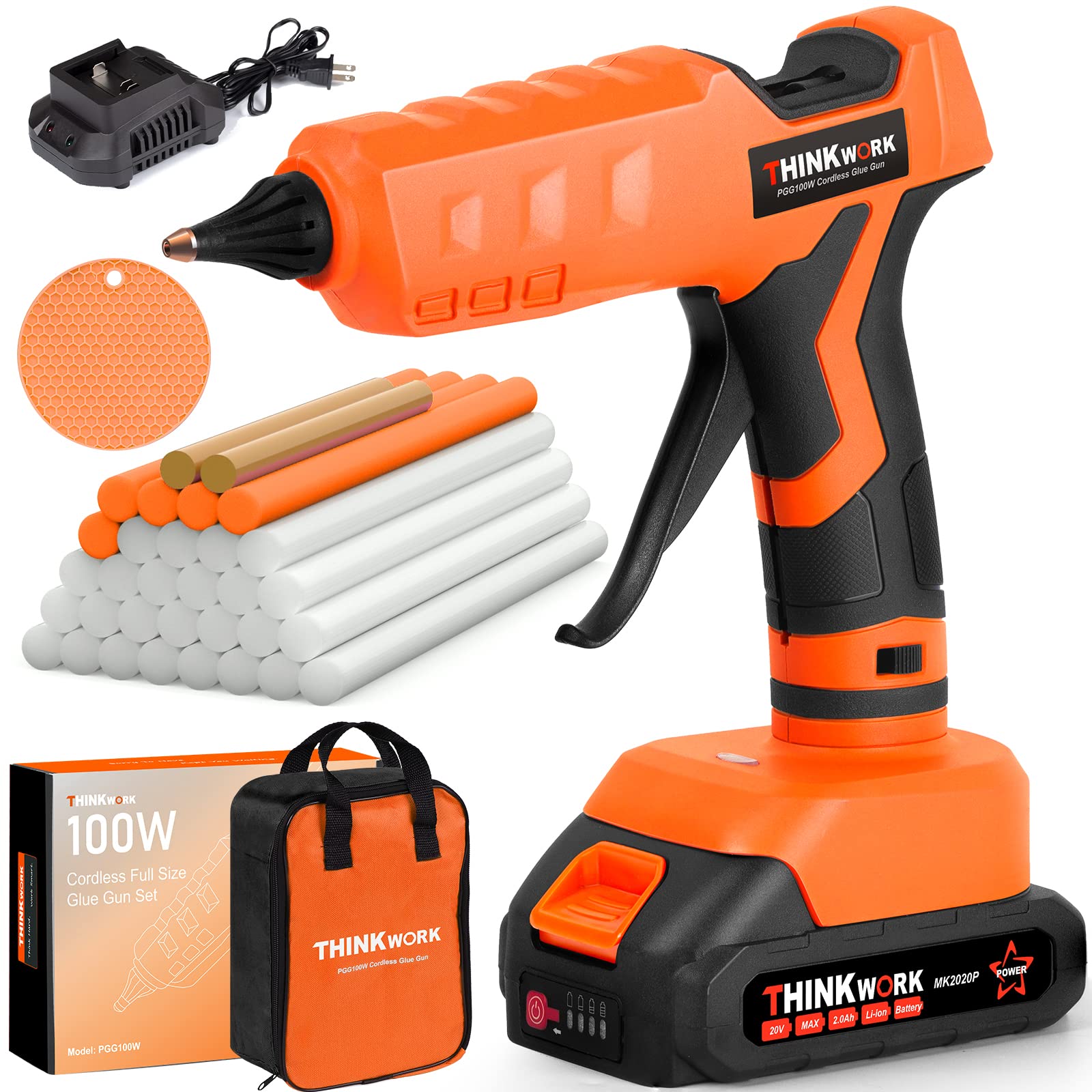 Adrinfly  Cordless Hot Glue Gun with 30 Full Size Glue Sticks 20V renewable power power cell and Charger for DIY Crafts Repairs and Construction