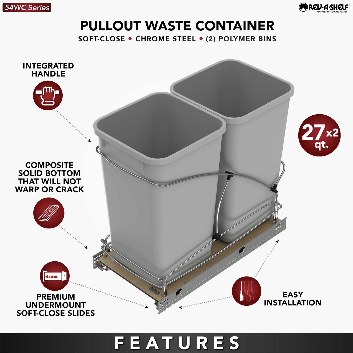 Rev-A-Shelf 27-Quart Double Pull Out Trash Can 397702 at Lowes.com