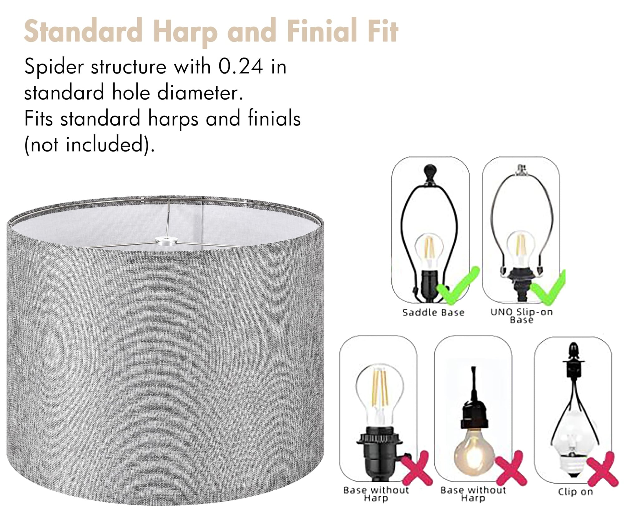 Vrbgify Large Drum Lamp Shade Set Cement Grey Linen for Floor Lamps and ...