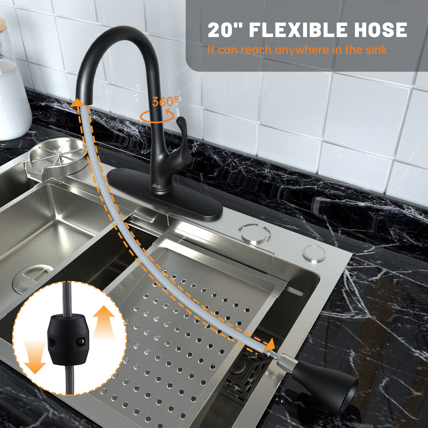 Matte Black High Arc Kitchen Faucet with Pull-Out Spray