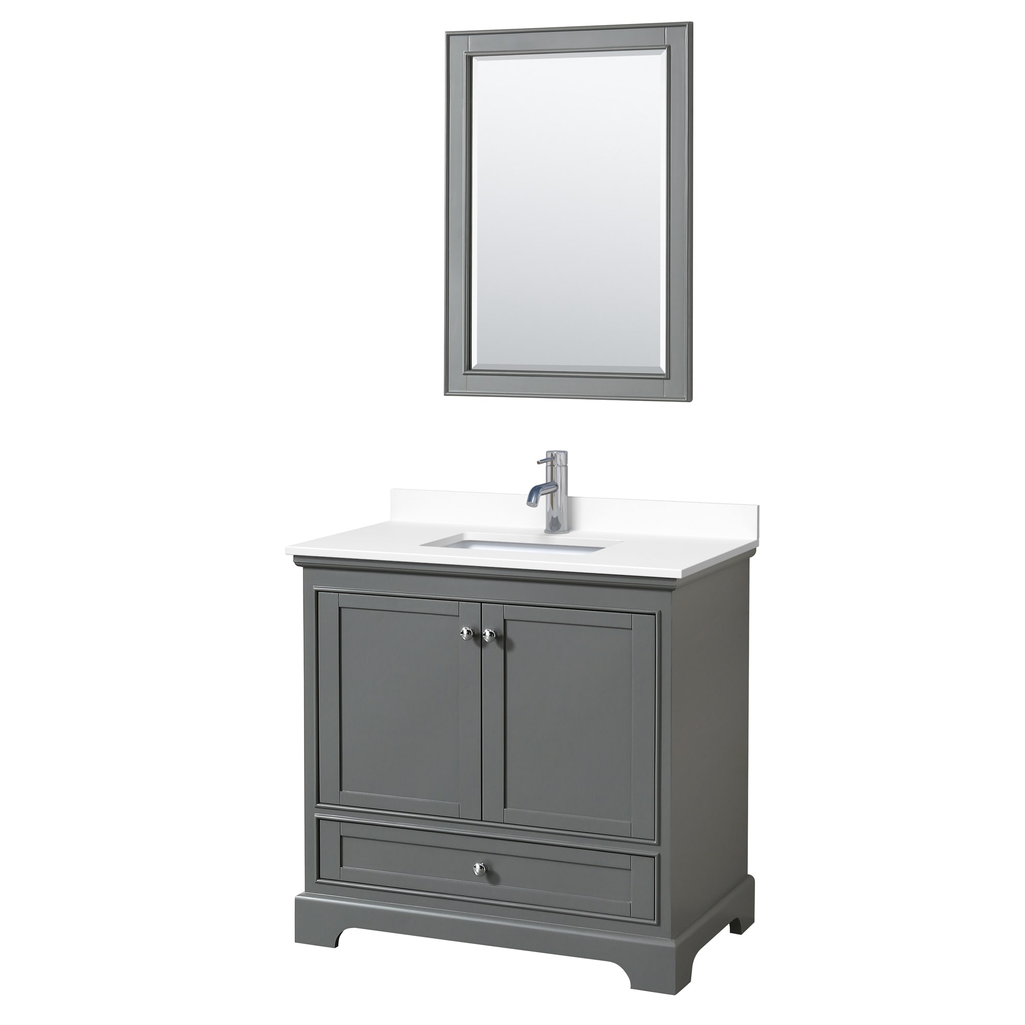 Wyndham Collection WCS202036SKGWCUNSM24 Deborah 36-in Dark Gray with Polished Chrome Trim Undermount Single sink Bathroom Vanity with White Cultured Marble Cultured marble Top (Mirror Included)