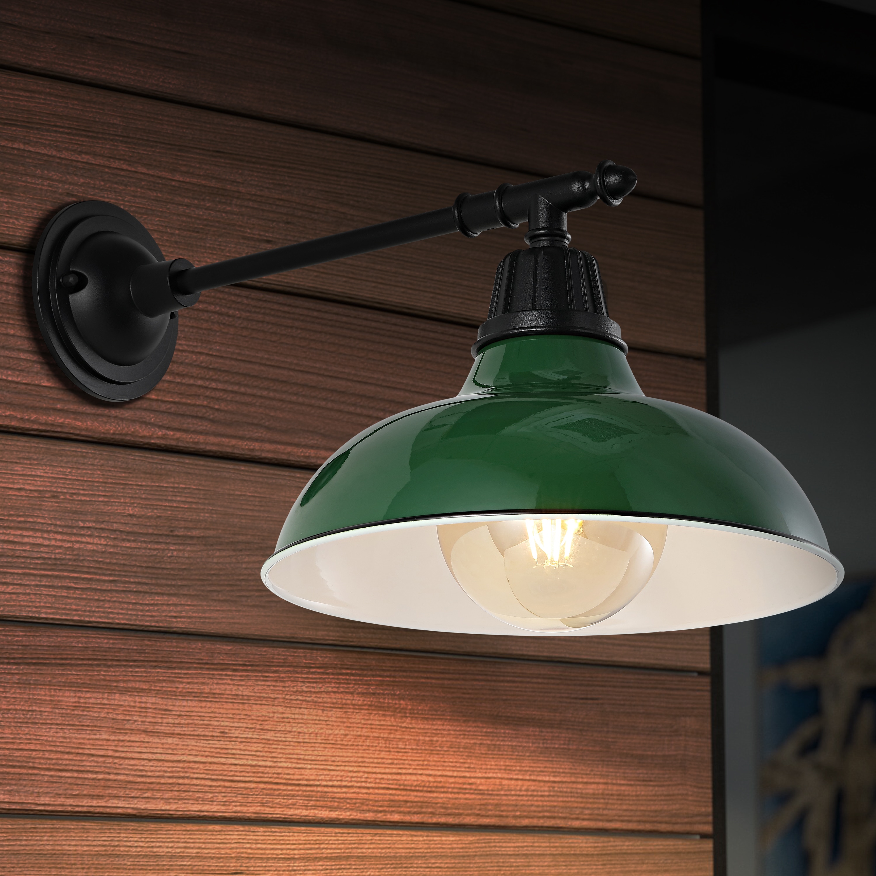 JONATHAN  Y JYL7615F Wallace Farmhouse Industrial Iron Victorian Arm 1 -Light 12.5-in H Polished Green Hardwired Outdoor Wall Light
