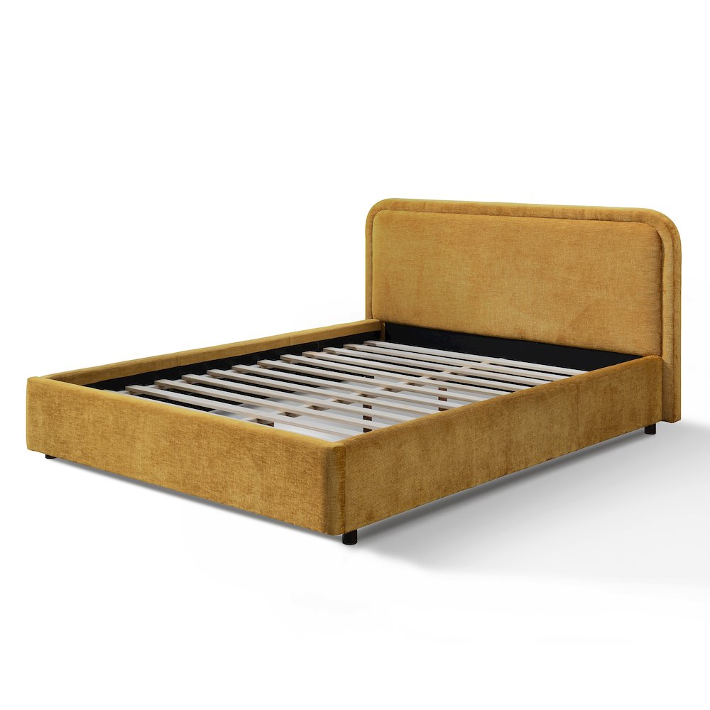 Omax Decor Chloe Upholstered Platform Queen Bed in Gold Fabric
