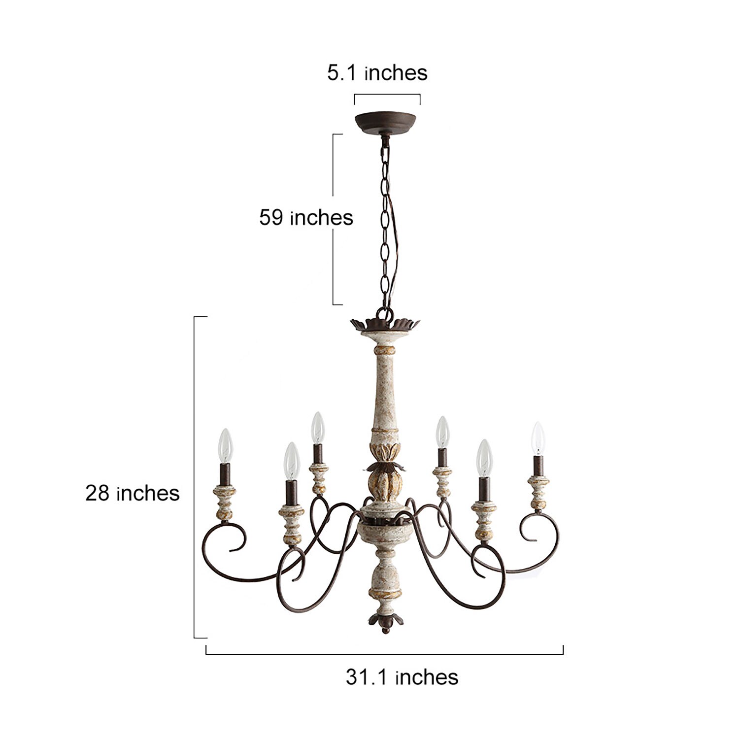 Rustic French Country 6-Light Distressed Wood Chandelier
