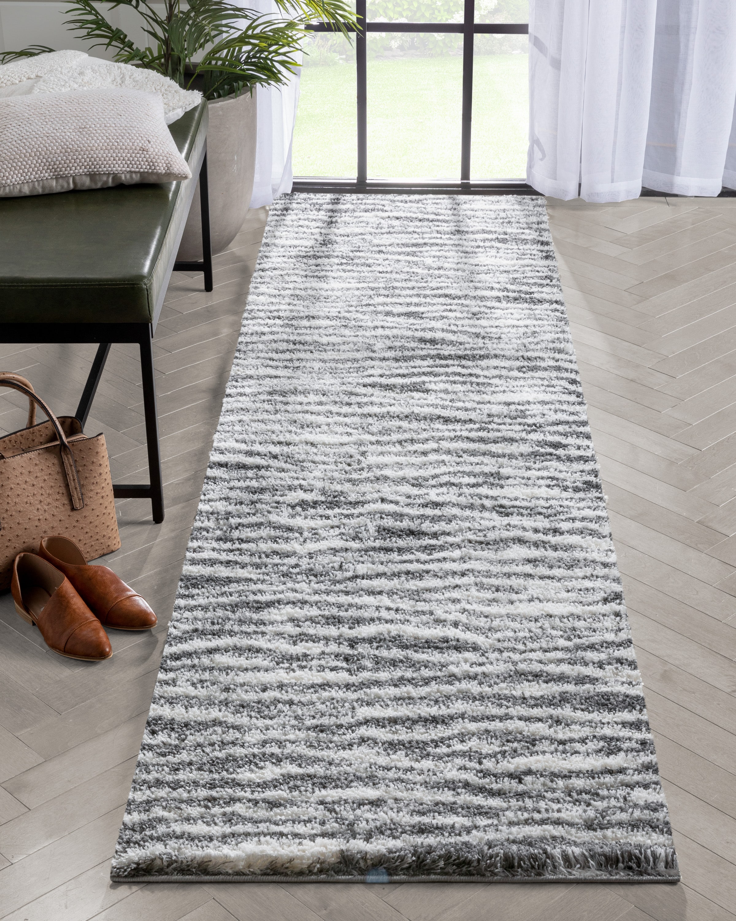Well Woven CE-87-2L Celeste 2 x 9 (ft) Loomed Polyester Dark Grey Rectangular Indoor Abstract Mid-Century Modern Runner rug