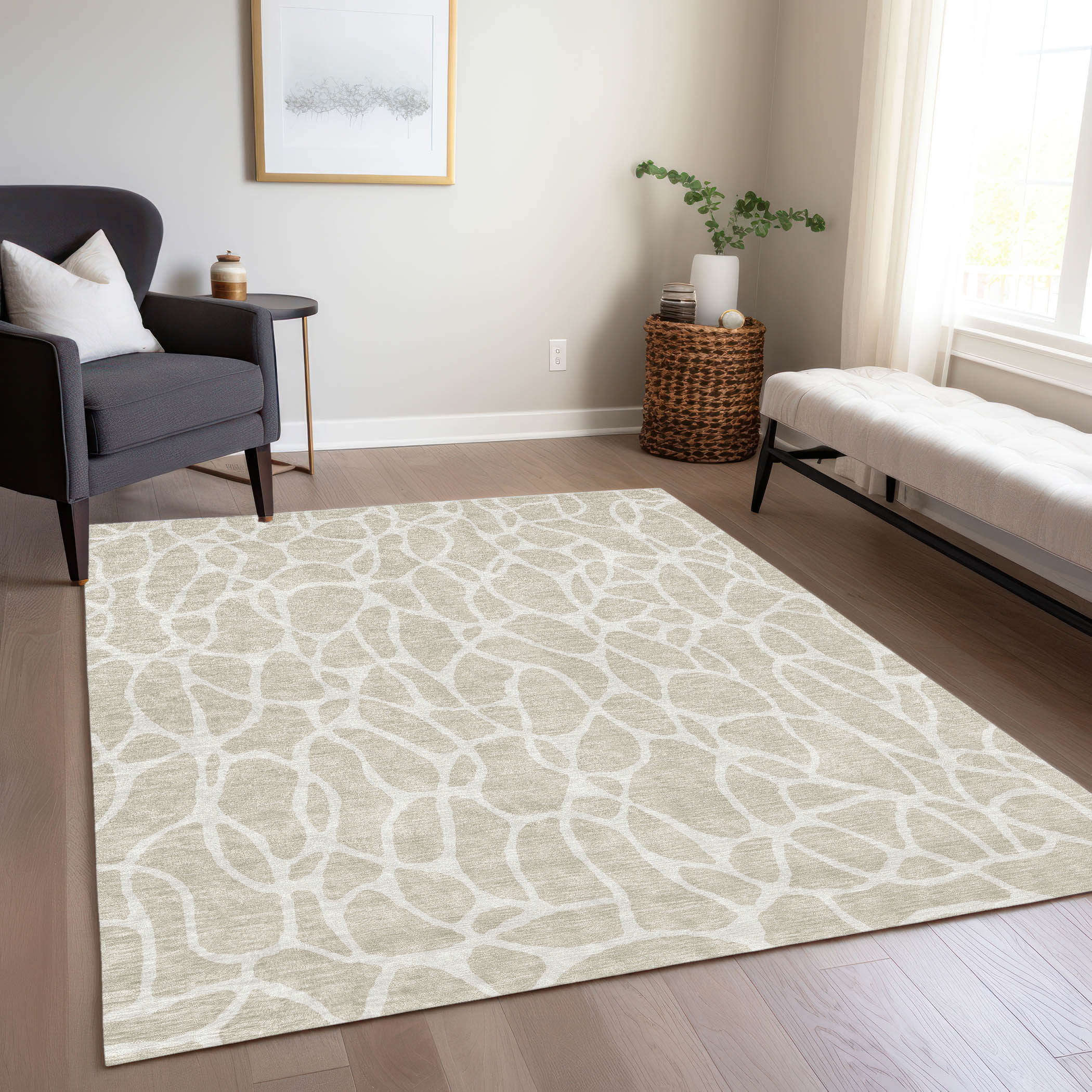 Addison Rugs ACN1024BG3X5 Chantille ACN1024BG 3 x 5 (ft) Polyester Beige Rectangular Indoor/Outdoor Geometric Machine washable Area rug
