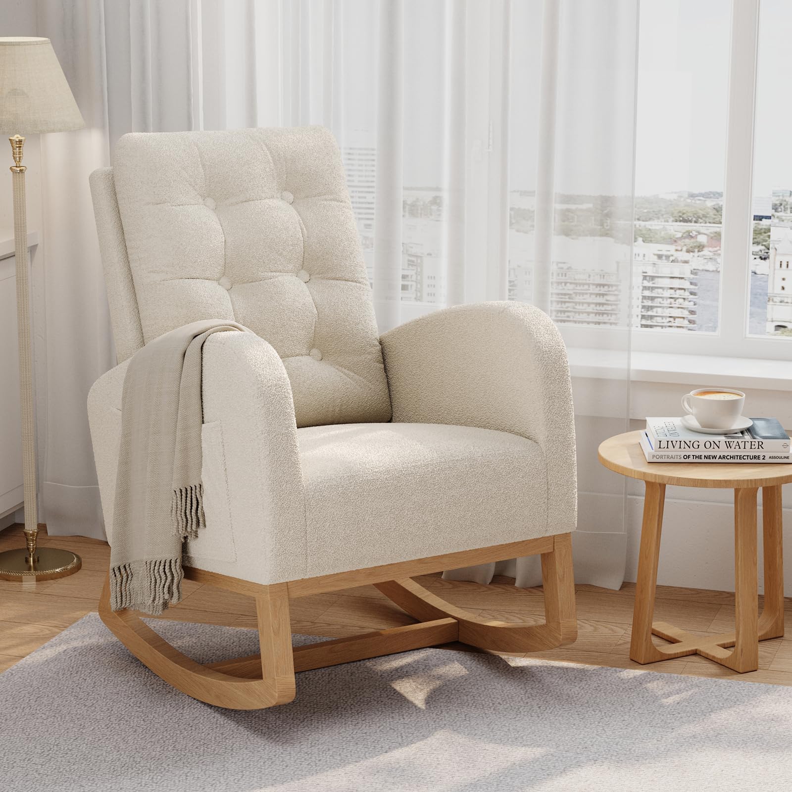 GarveeLife Rocking Chair with Adjustable Footrest and Side Pocket/ Comfortable Glider Rocking Chair for Living Room or Bedroom