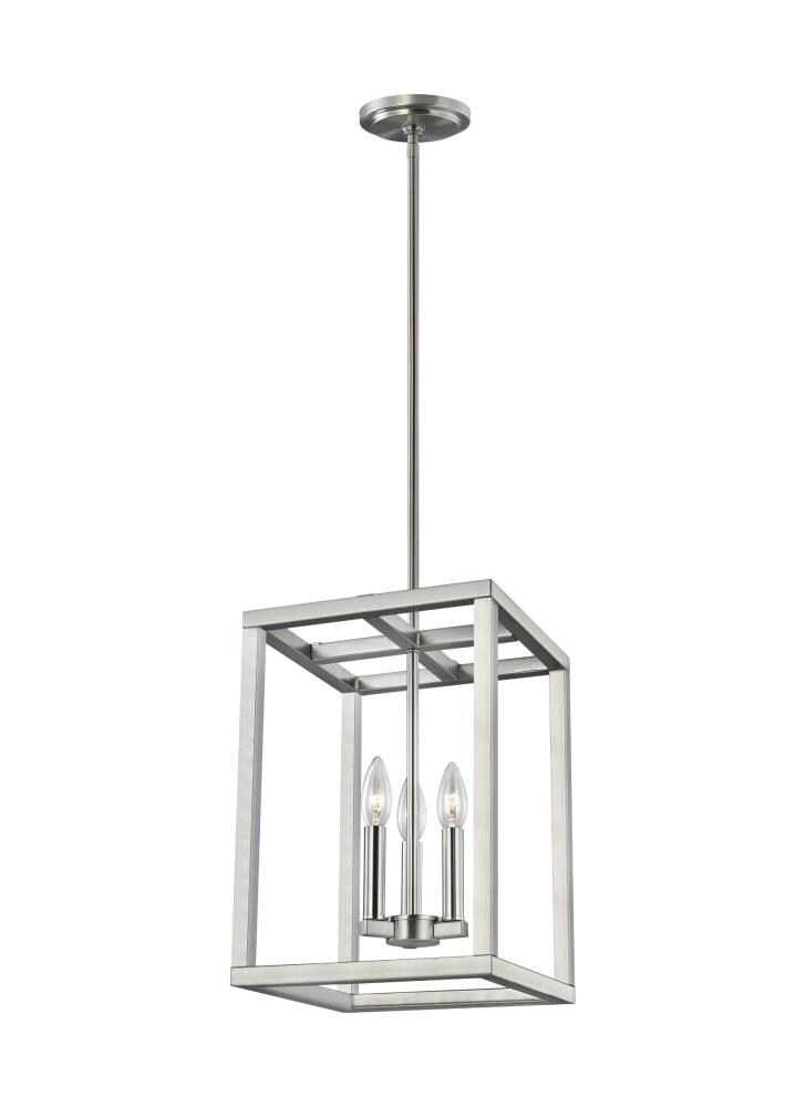 Generation Lighting 5134503EN-962 Moffet Street 3 -Light Brushed Nickel Farmhouse Square Medium Outdoor Hanging Pendant light