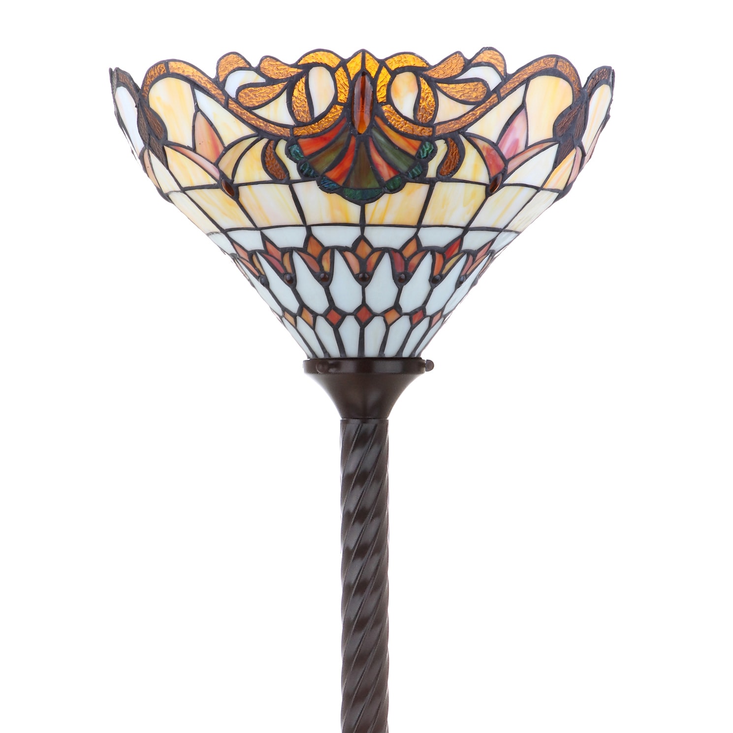 Davis Tiffany-Style 70" Bronze Torchiere with Multicolor Stained Glass