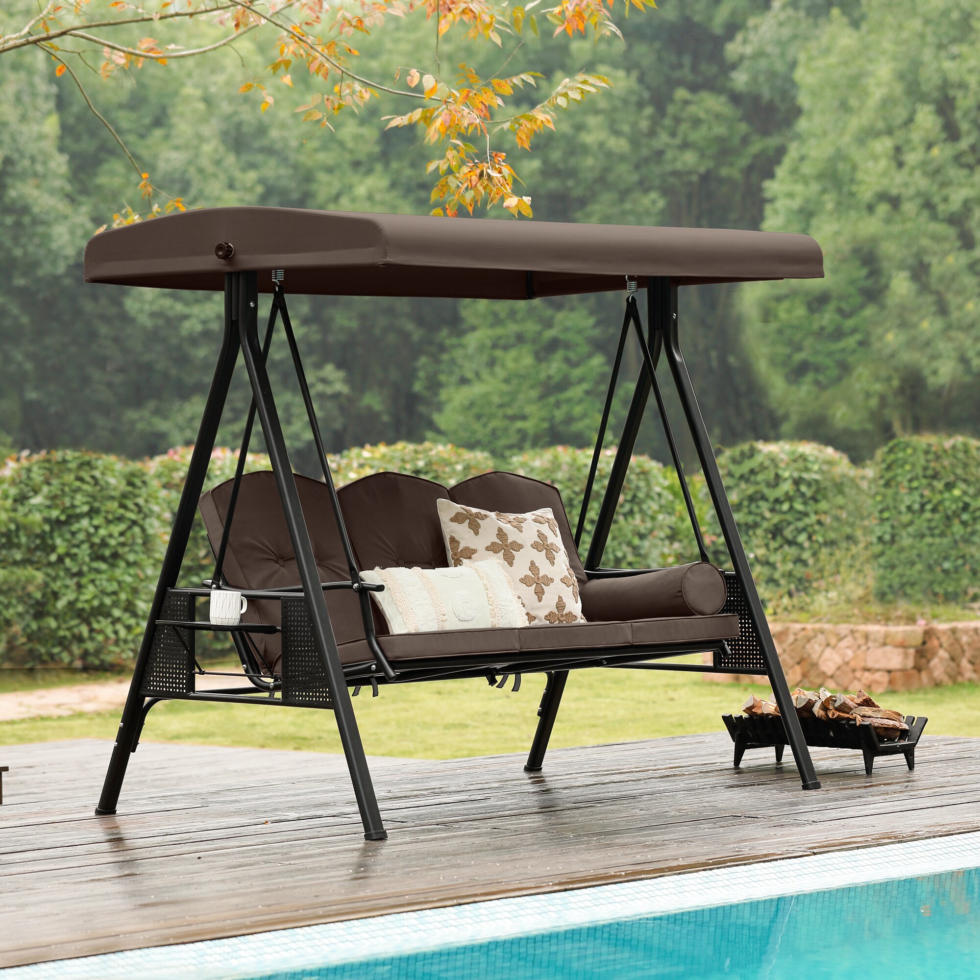 3-Person Patio Swing 3-person Brown Iron Outdoor Swing in the Porch ...