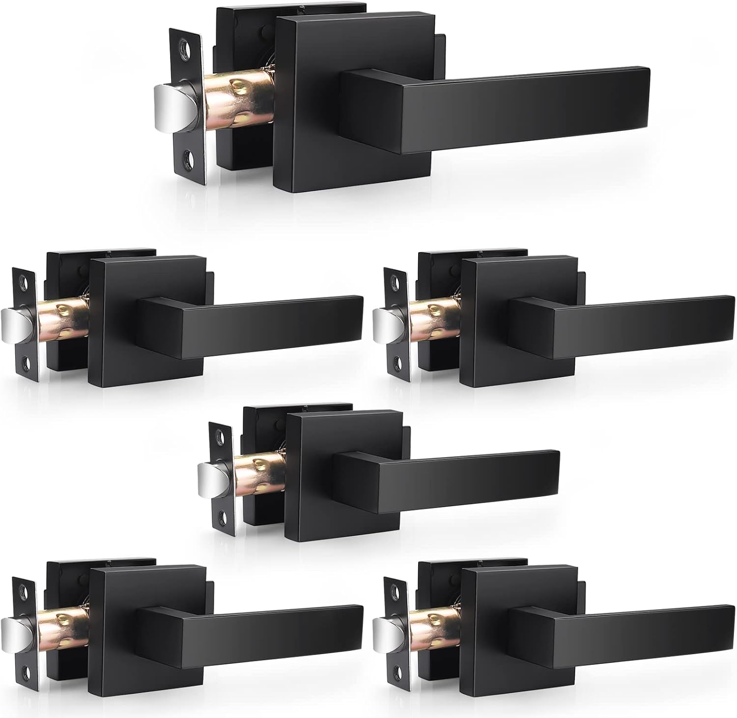 Probrico Matte Black Passage Door Levers Square Hall Closet Handles Heavy Duty Interior Non Locking Lever Sets Reversible for Right Left Side 6 Pack