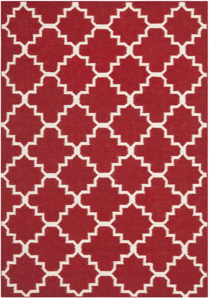 Safavieh DHU566B-4 Dhurries Zarat 4 x 6 (ft) Wool Red/Ivory Rectangular Indoor Trellis Coastal Area rug