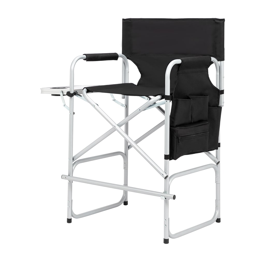 Winado Black Steel Folding Director s Chair with Footrest and