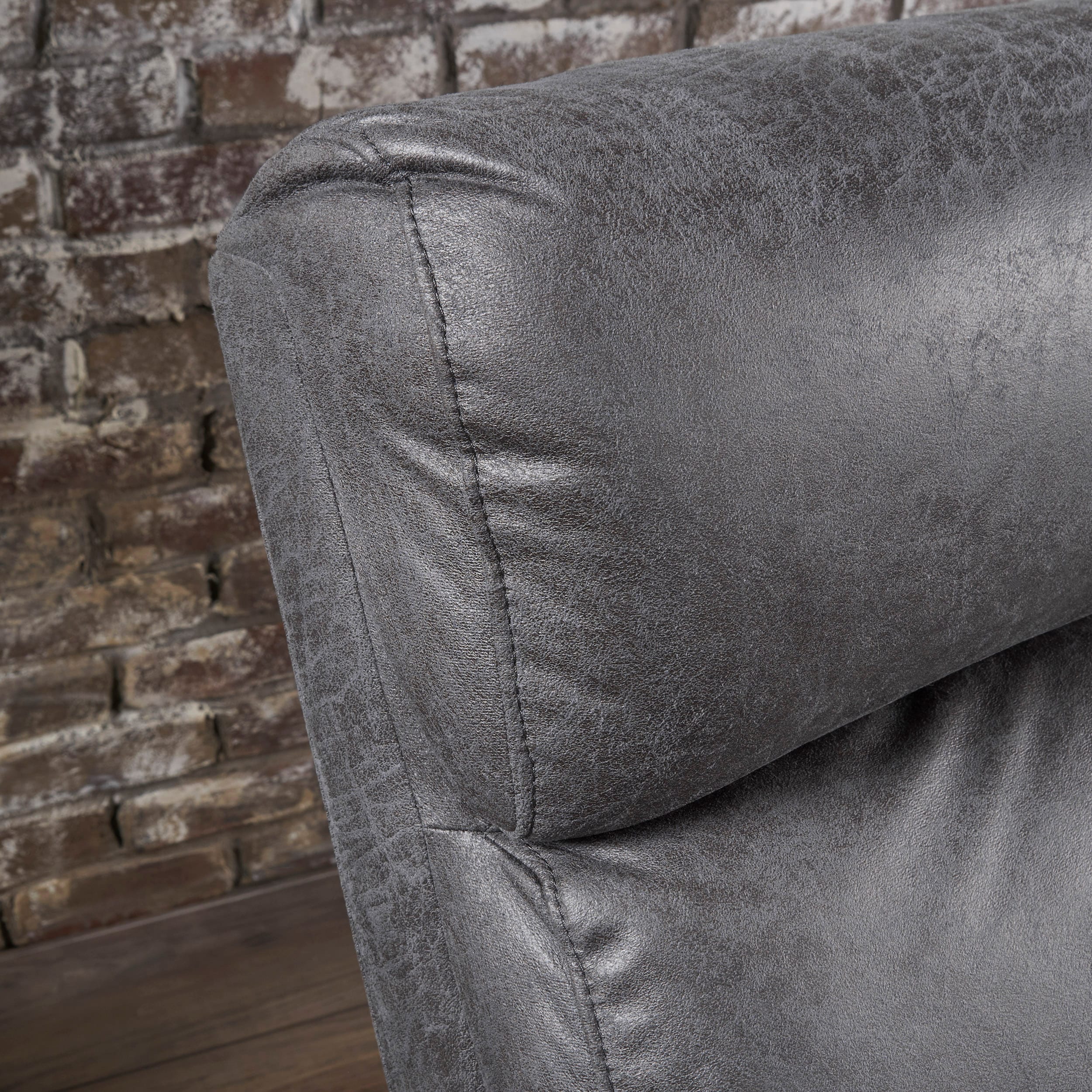 Slate Gray Microfiber 2-Seater Recliner with Wood Frame