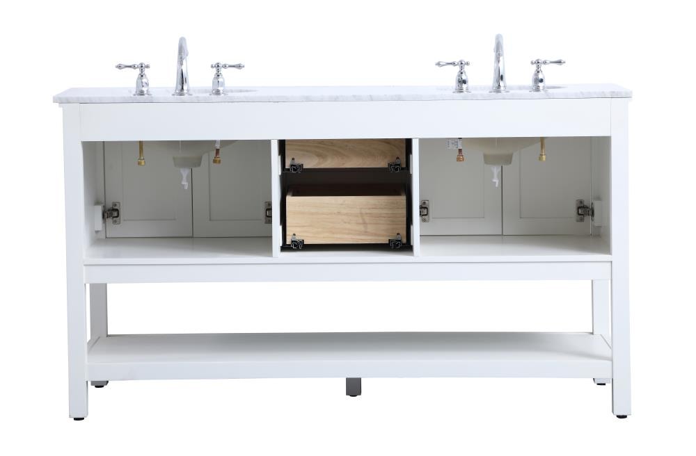 White Double Sink Freestanding Vanity with Marble Top