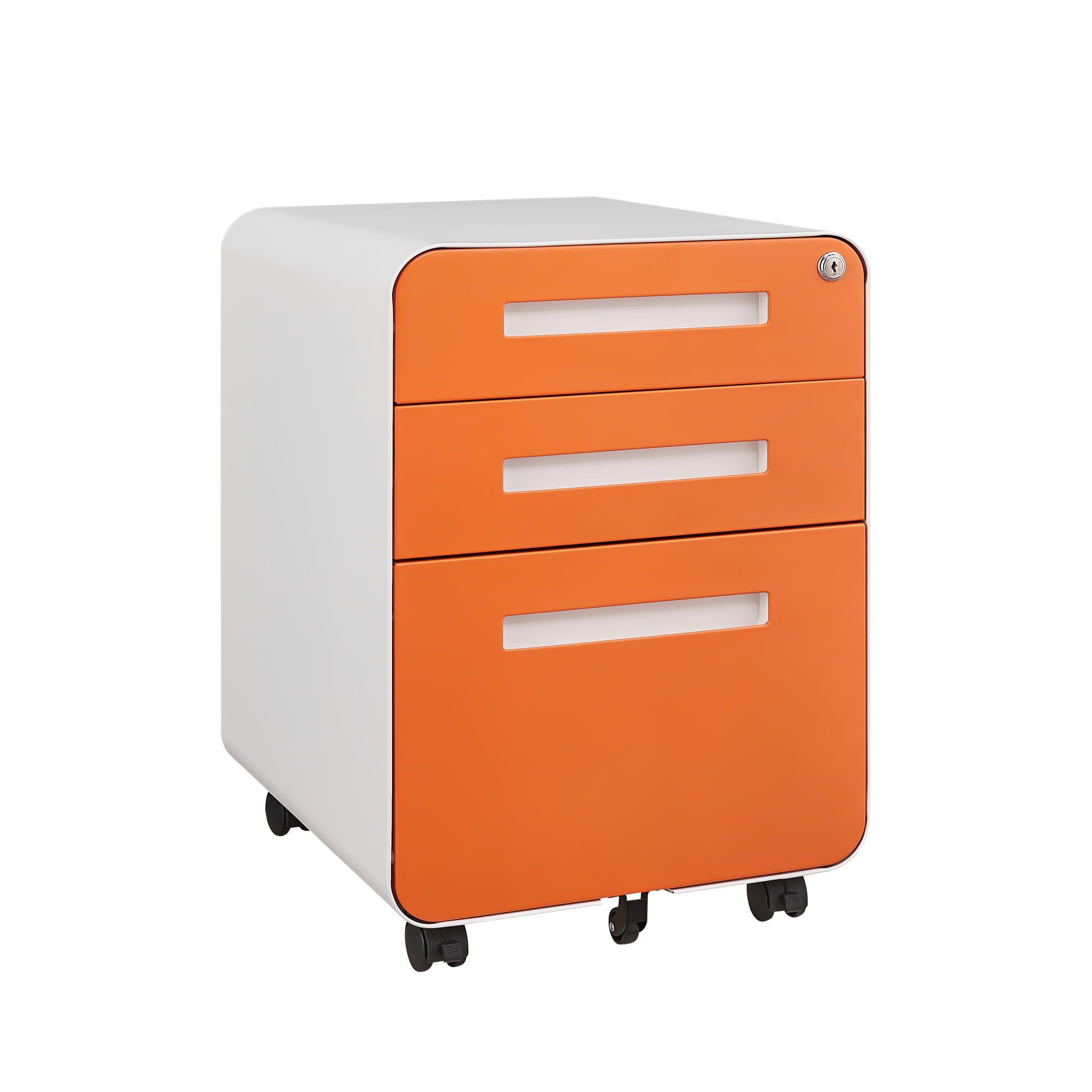 LOVMOR SF-Y-W1247P248838 Rounded 3 Drawer Mobile Filing cCabinet Legal Letter A4 File Storage Cabinet with 5-wheel and Pencil Storage Box