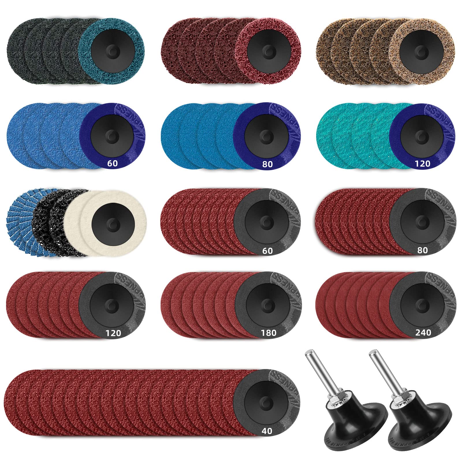 Aoibox  108 Piece 2 in Quick Change Sanding Disc Set with 1 4 in Holder Surface Conditioning