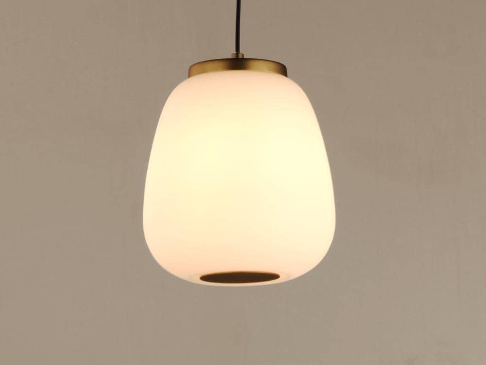 Soji Contemporary Globe LED Pendant in Black and Gold with Satin White Shade