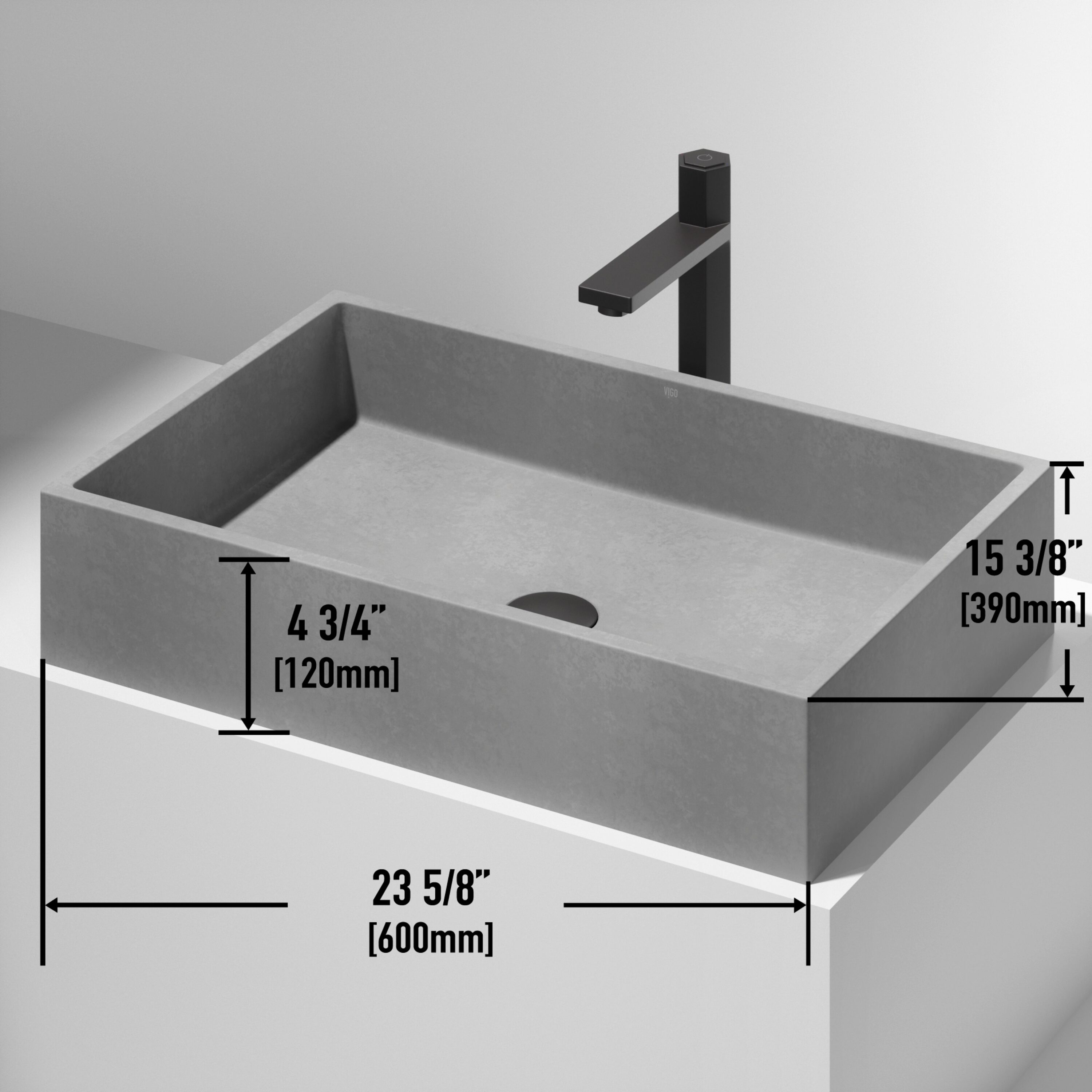Concreto Stone 24" Gray Rectangular Vessel Bathroom Sink