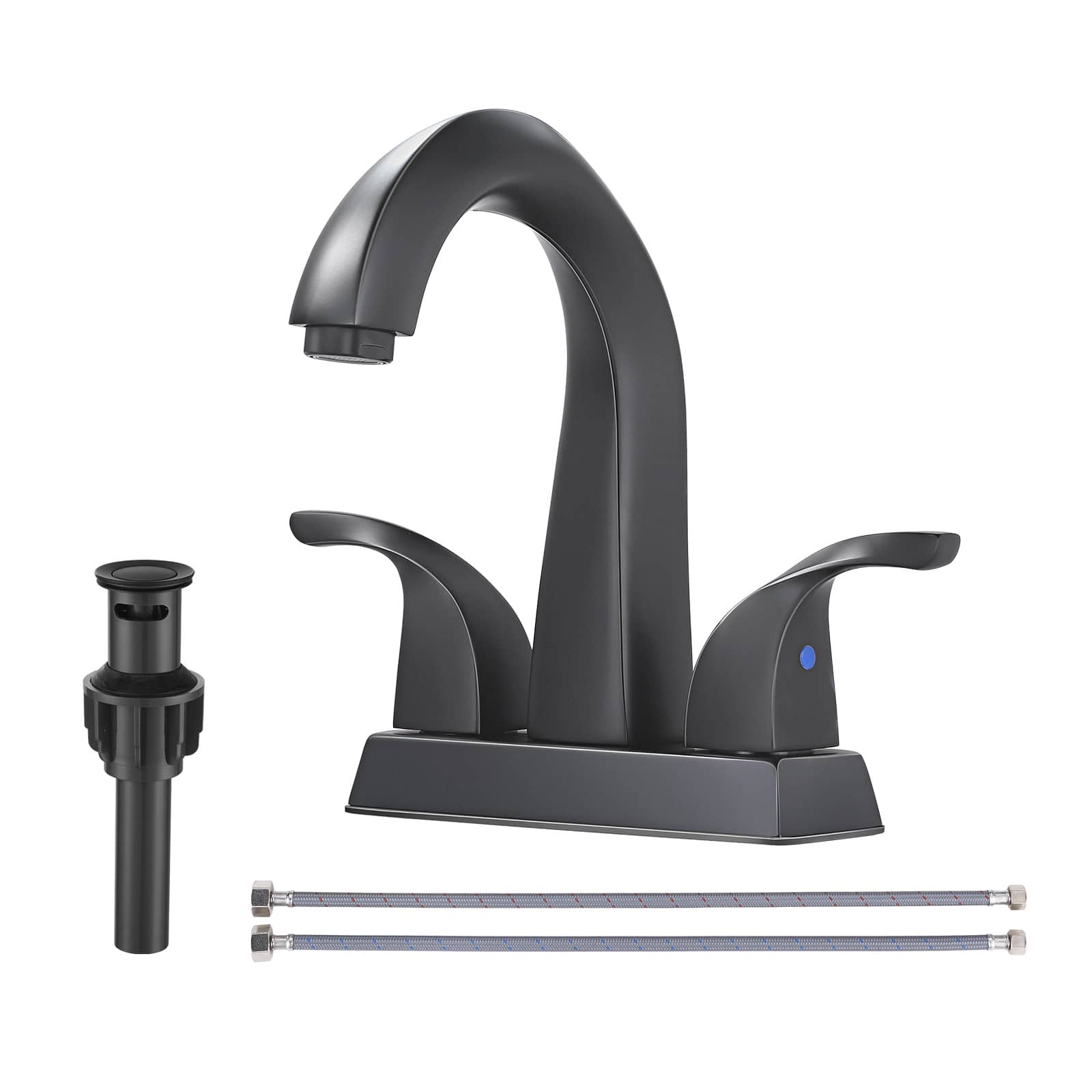 ALEASHA 4-in Centerset 2-Handle High Arc Vintage Gooseneck Bathroom Faucet with Drain Kit and Supply Lines in Matte Black
