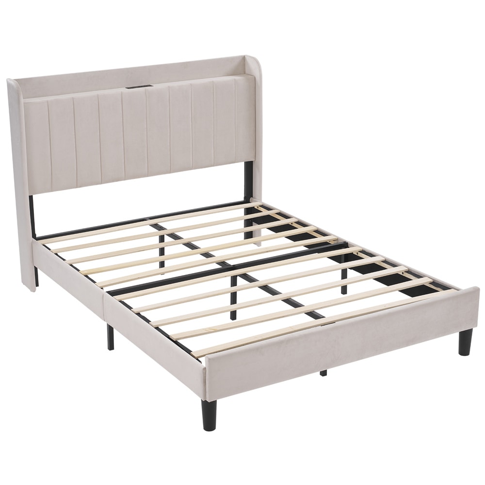Outopee LO1G52004333 Off-white Queen Wood and metal Upholstered Bed