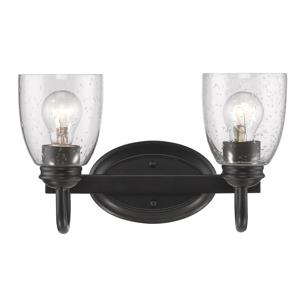 Matte Black and Pewter 2-Light Vanity Fixture with Seeded Glass