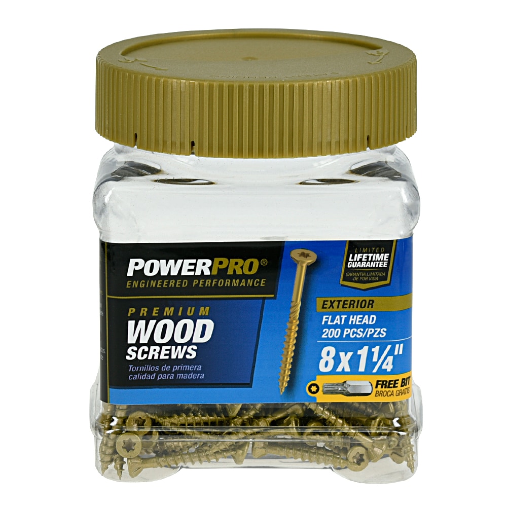  Power Pro 48595 Wood Screws, #8 x 1-1/2, Premium Outdoor Deck  Screws, Rust Resistant, Epoxy Coated Bronze, 1lb Box, 203 pcs : Industrial  & Scientific