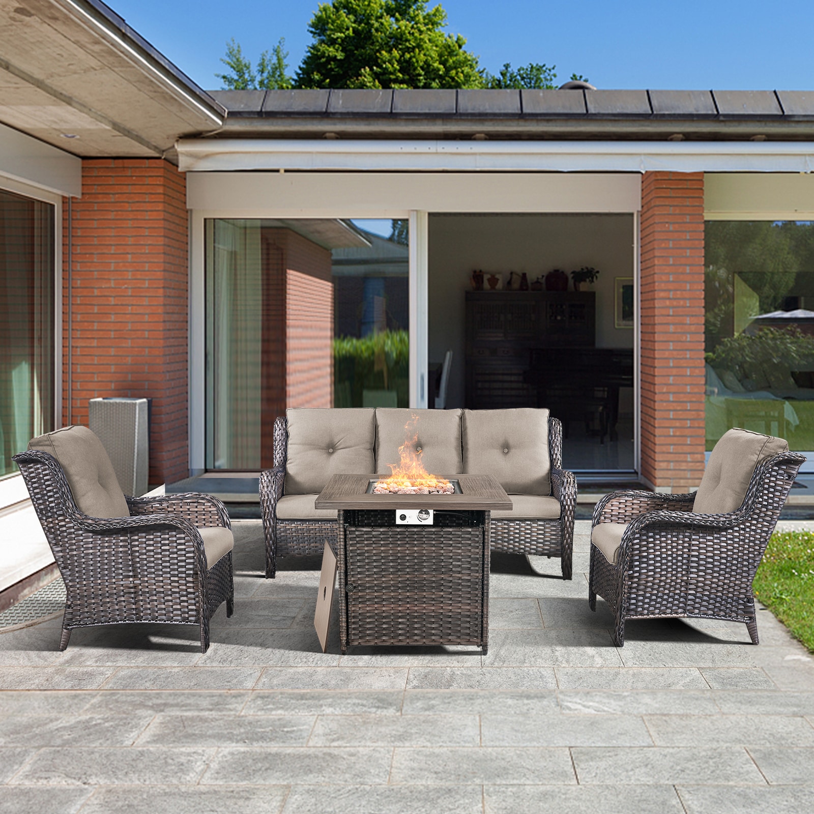 Jeehope PA013006098-3 PAnorama Series 4 -Piece Wicker Patio Sofa Conversation Set with Gray Cushions