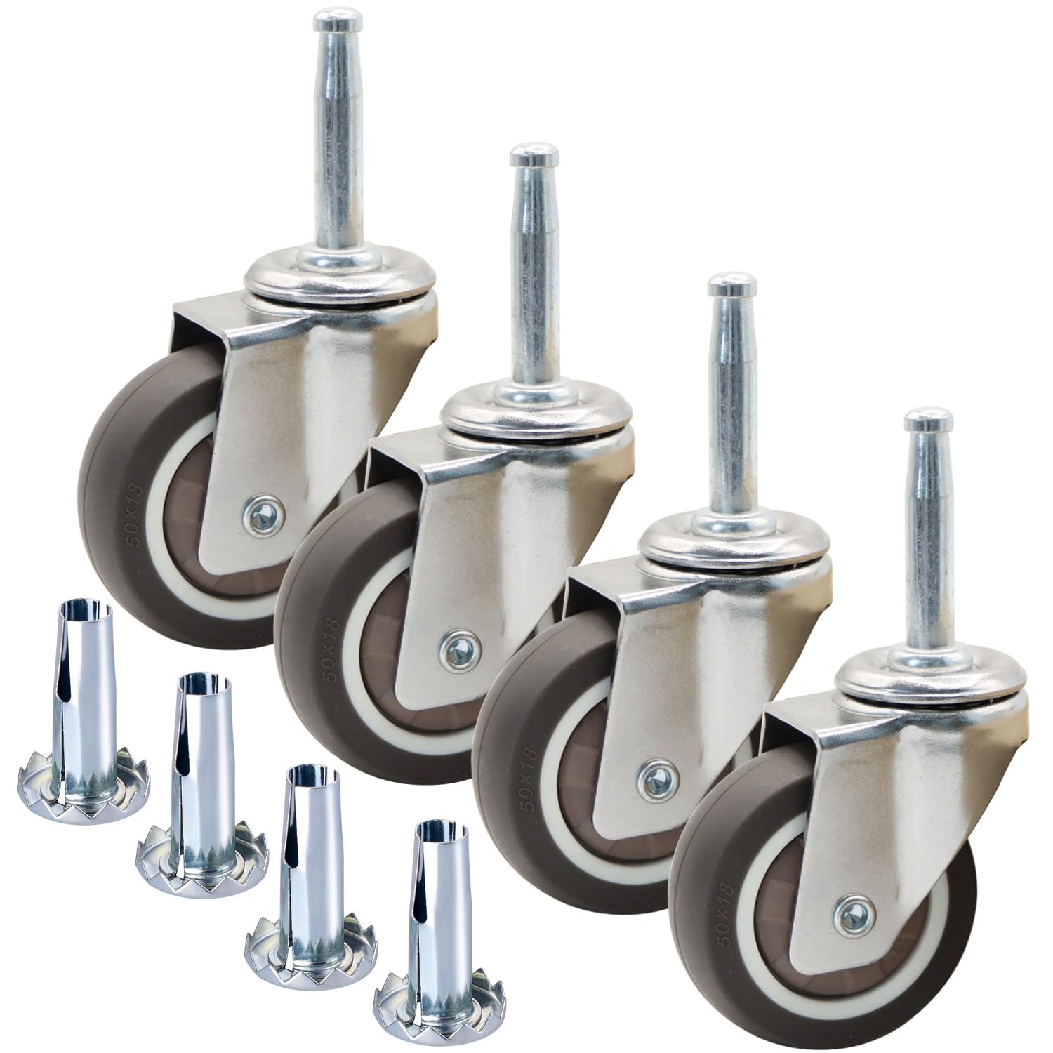 LAIFUCAM  2 inch Rubber Swivel Caster Wheels Set of 4 with 5 16 by 1 and 1 half inch Grip Neck Stem for Furniture Shop Vac Carts and Wet Dry