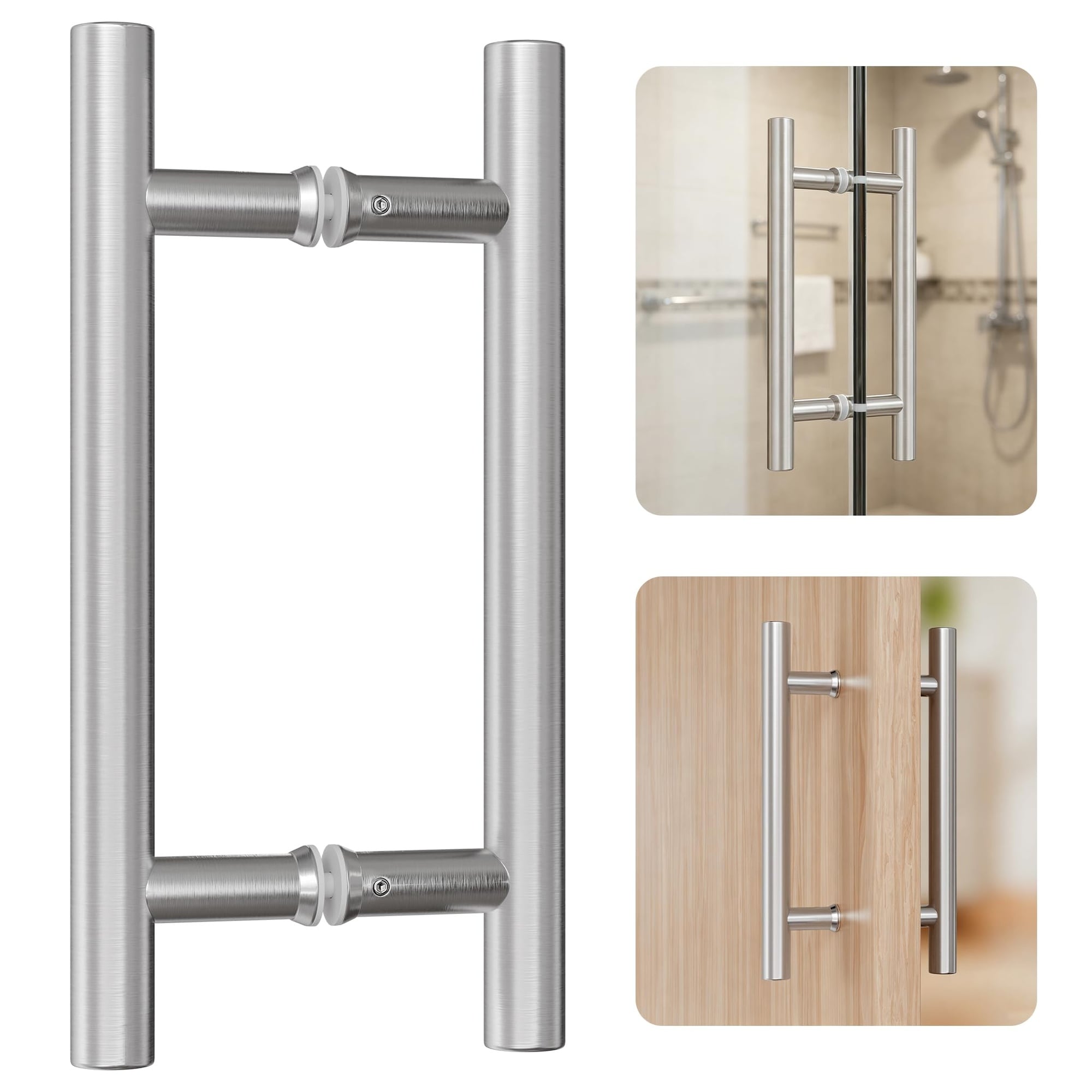 Lukvuzo  Ladder Style 12 in Push Pull Door Handle 200mm CTC Heavy Duty 1.2mm Thick 304 Stainless Steel Double Sided Handle for Barn Front Wood