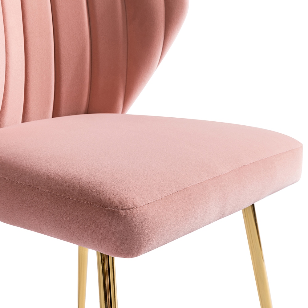 Pink Velvet Upholstered Low Side Chair with Metal Legs