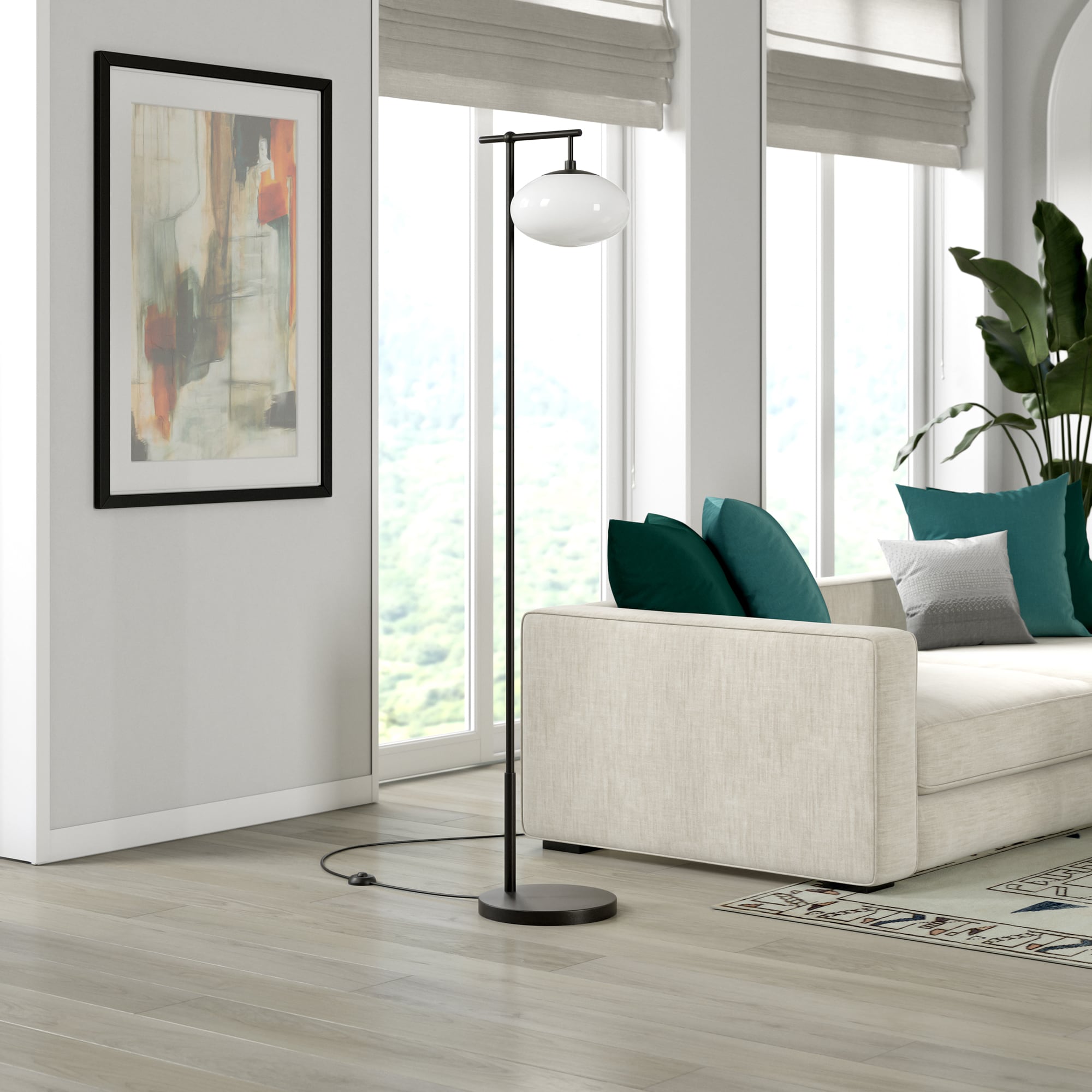 Hailey Home FL1493 Blume 68-in Blackened Bronze Standard Floor Lamp with Glass Shade