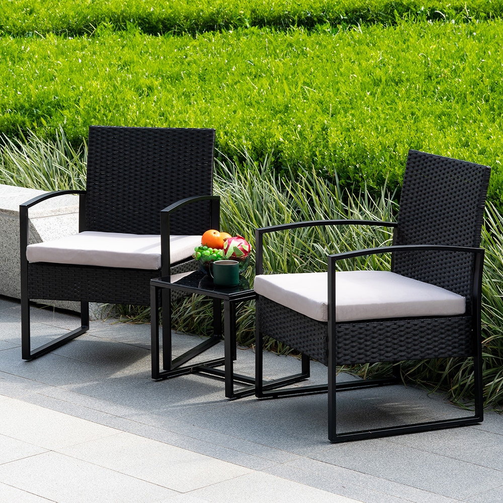Grearden ZHST014-TA 3 -Piece Wicker Patio Conversation Set with Tan Cushions