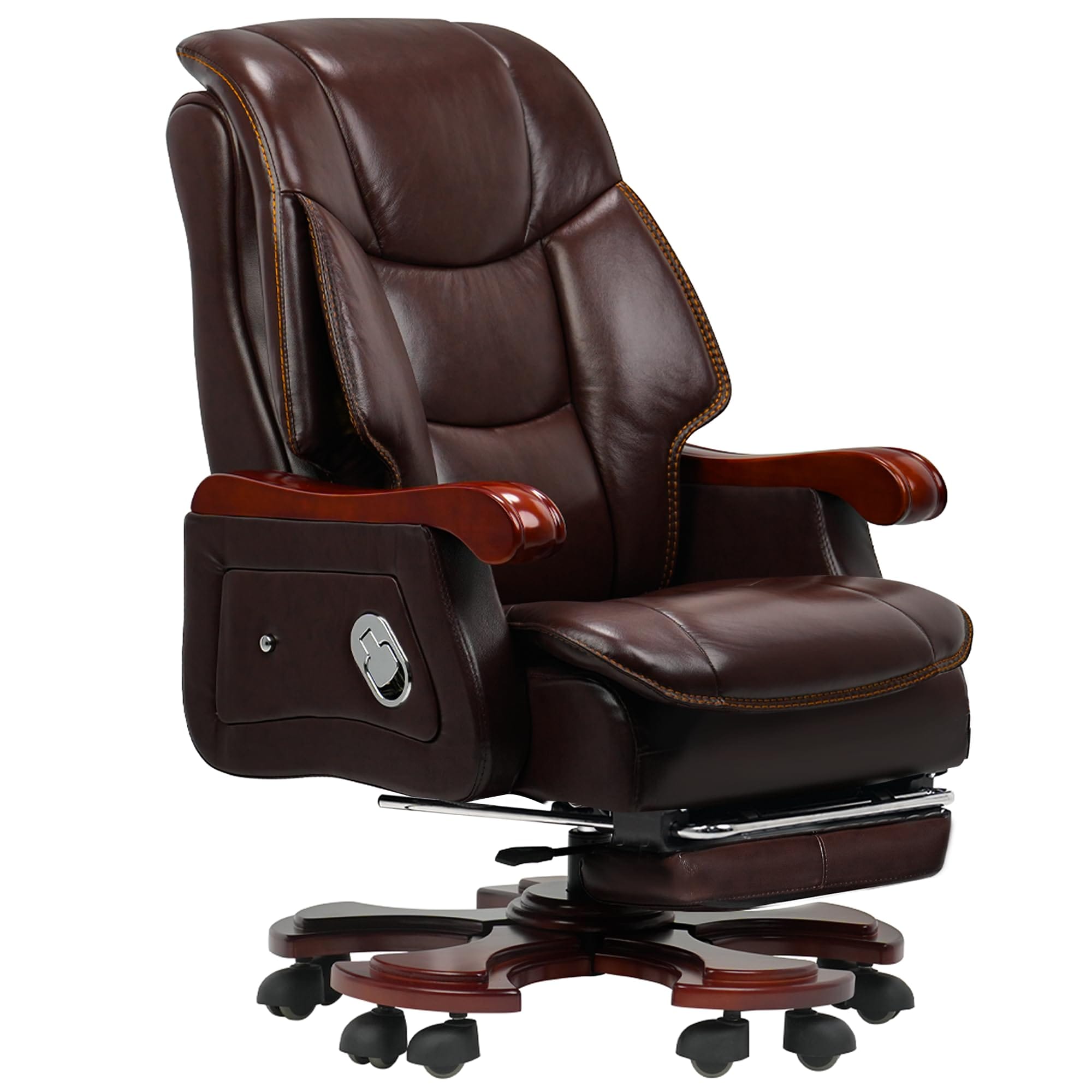 LTMATE LSGF08A003MA05 Coffee Contemporary Ergonomic Adjustable Height Swivel Leather Executive Chair