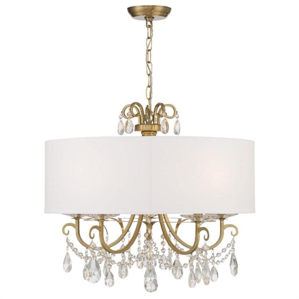 Vibrant Gold 5-Light Chandelier with Clear Crystal & Silk Shade