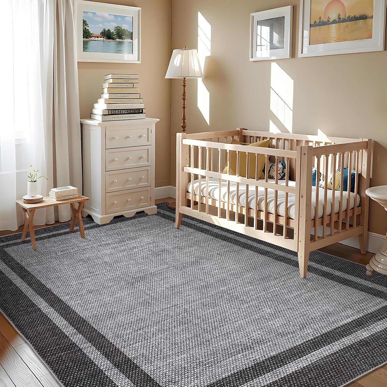 GAOMON Neutral Border Rug 5x7 Area Rugs for Living Room Washable Rugs ...