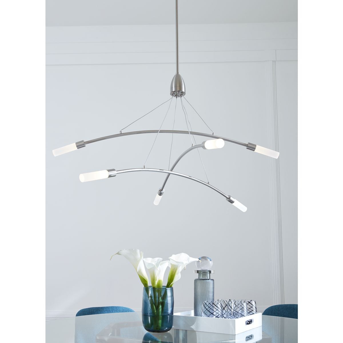 Kylo 6-Light Brushed Nickel LED Chandelier with Frosted Acrylic Shades