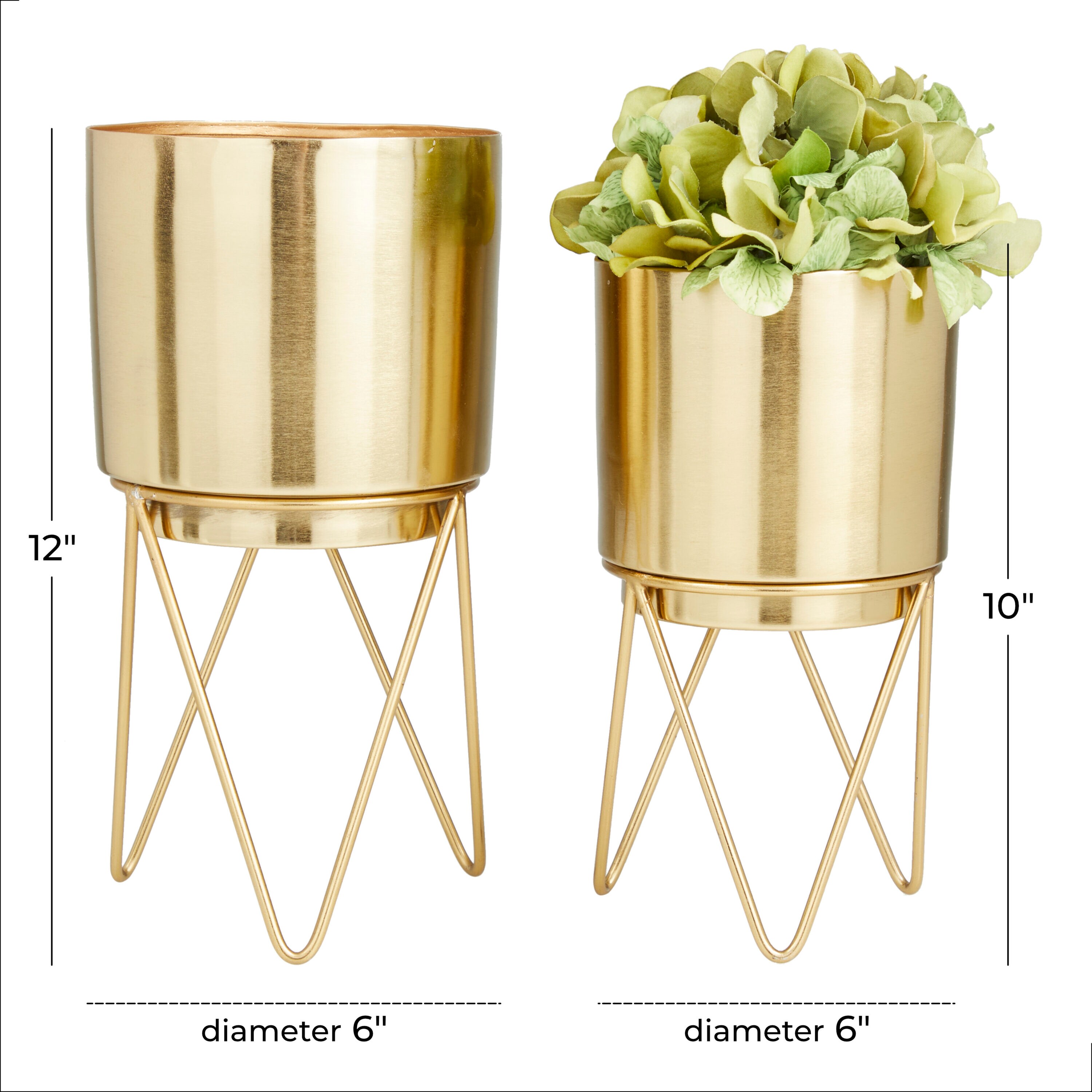 Round 6-Inch Metal Planter Brass Tone Flower Pot with Hammered Texture