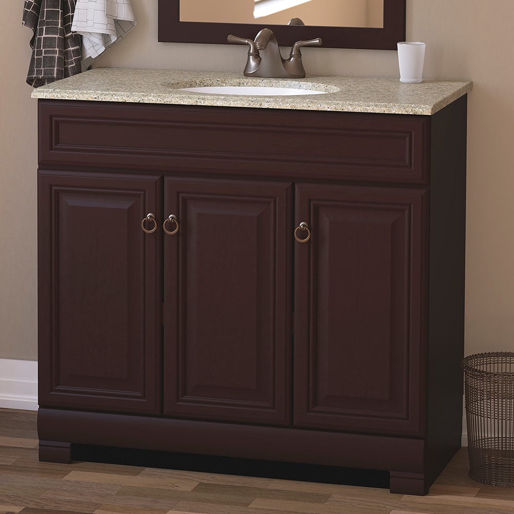 Style Selections Gladmere 36-in Java Single Sink Bathroom Vanity with  Nutmeg Solid Surface Top in the Bathroom Vanities with Tops department at