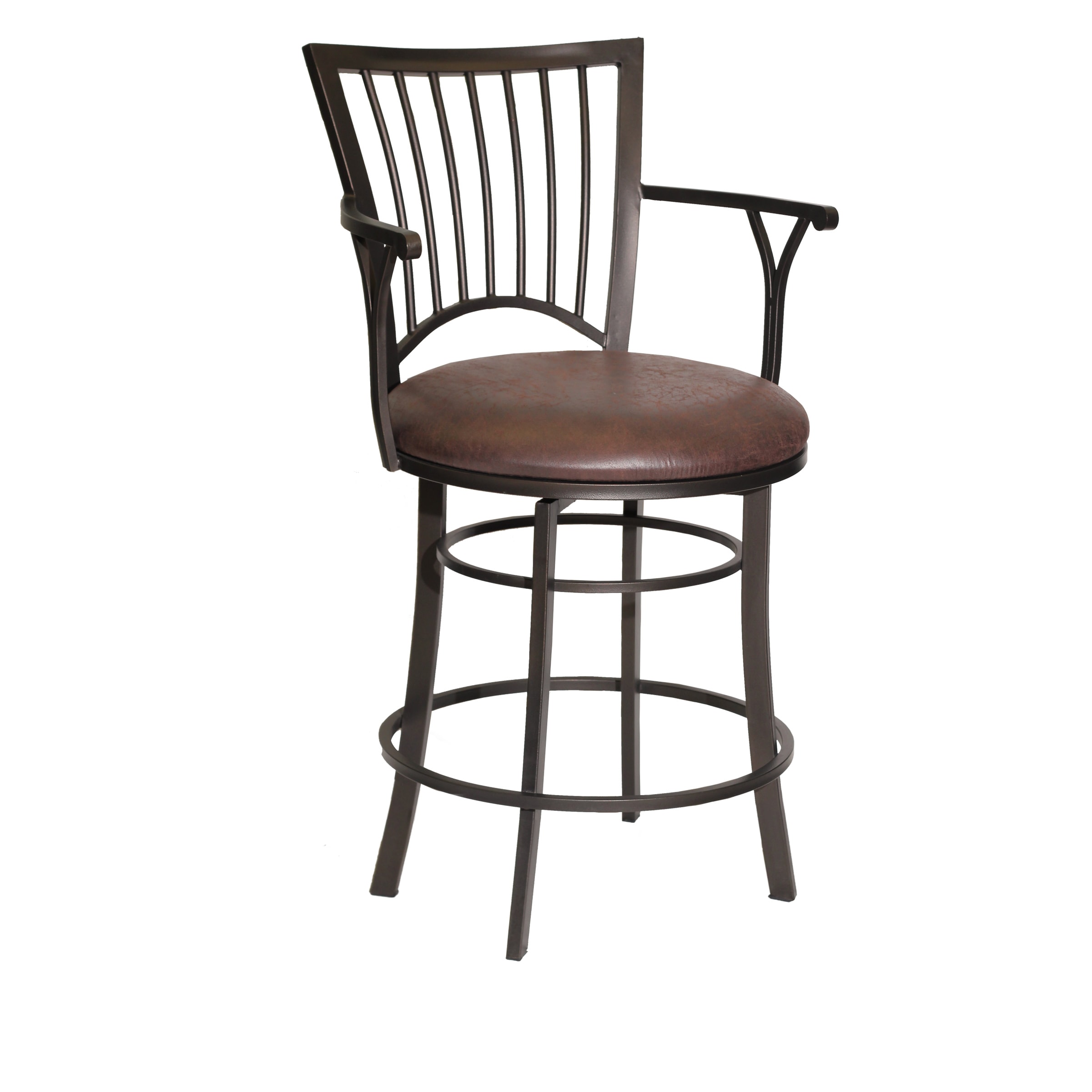 Steve Silver BAY600BS Brown 30-in H Bar height (28-in to 33-in) Round Seat Upholstered Swivel Metal Back Bar Stool with Arms and Back