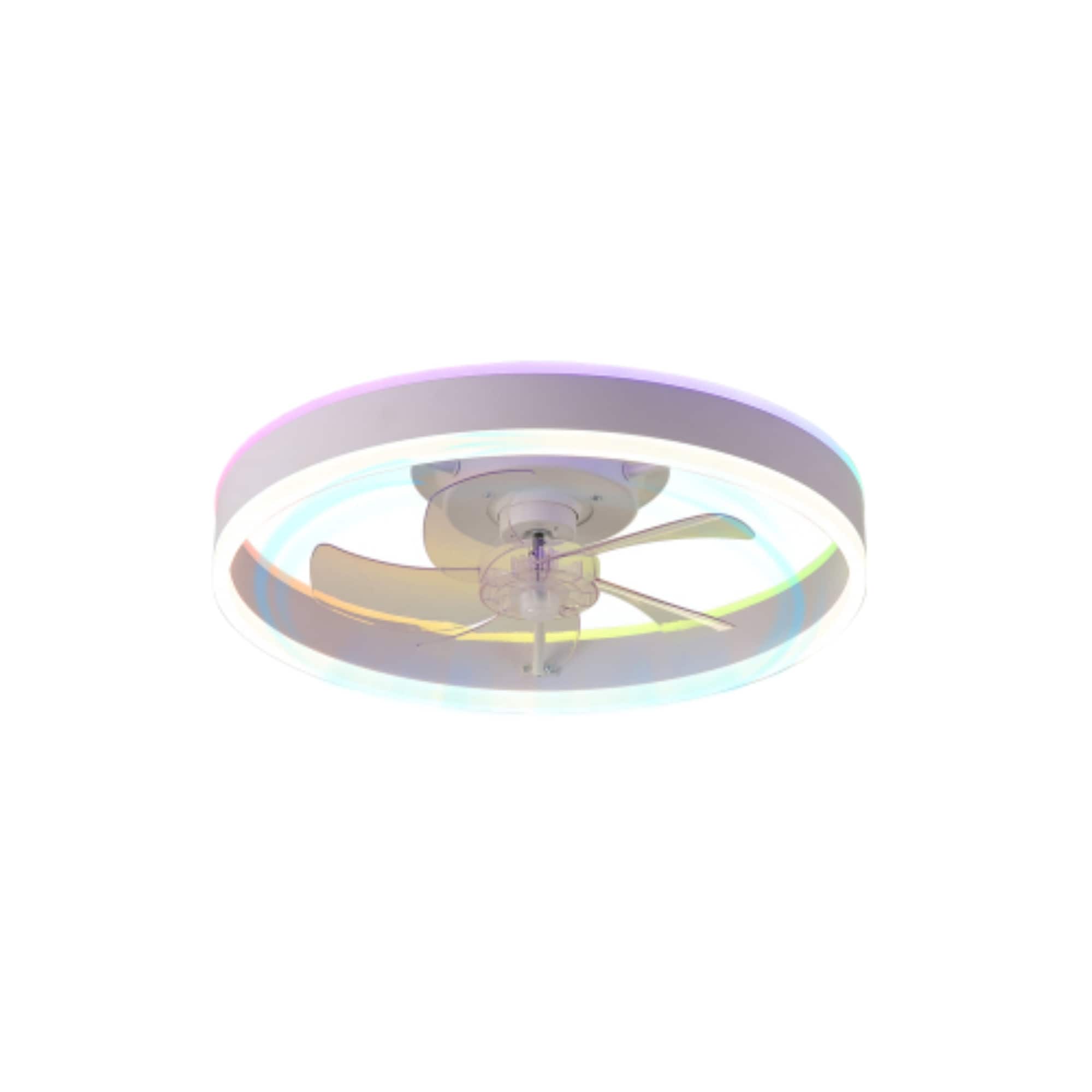 BABOOM BOM-P235215-OR Modern Ceiling fan light dimmable RGB color lights 19.7-in Color-Changing Integrated LED Flush Mount Smart White with Fandelier Ceiling Fan With Light - Remote Included ( 5 -Blade )