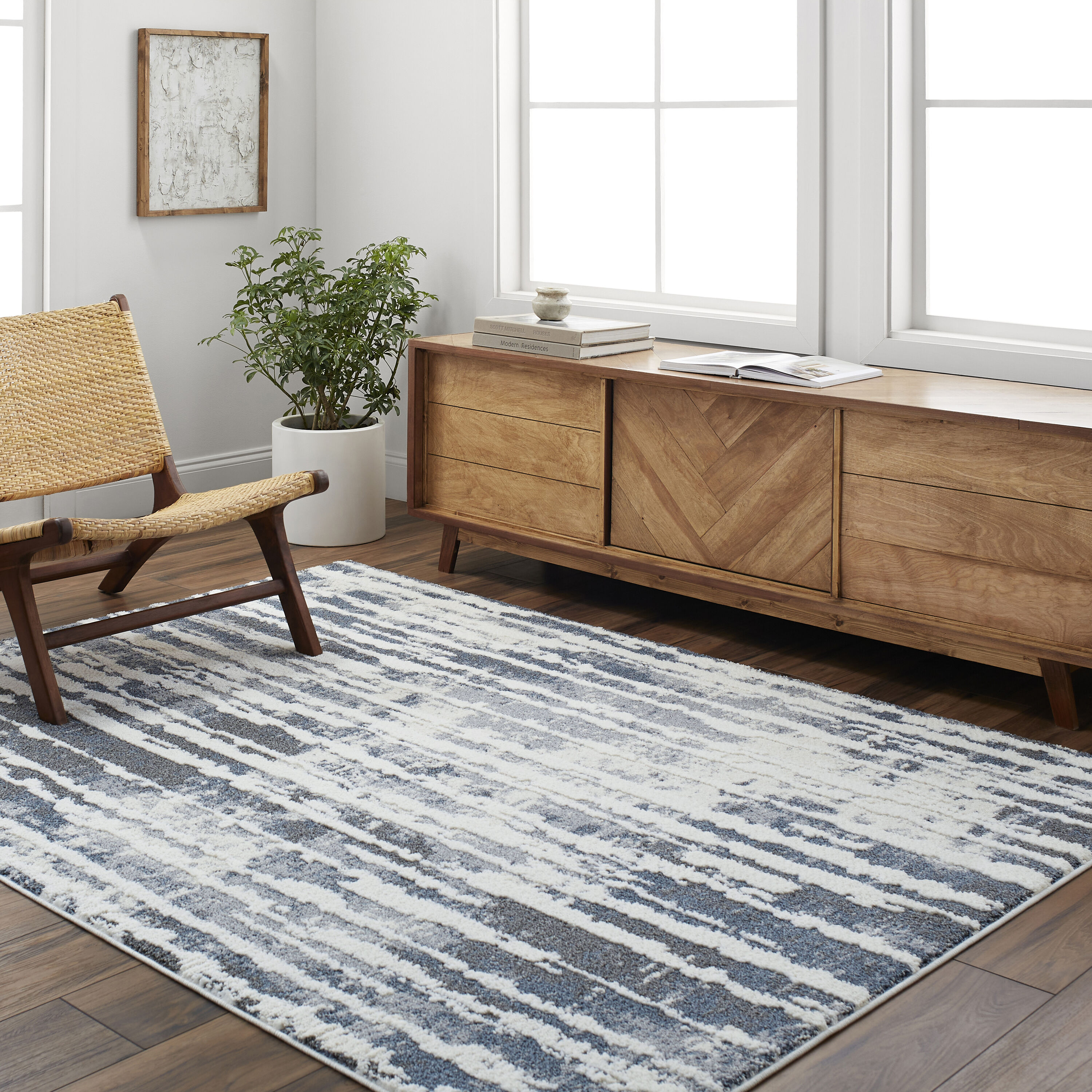 Livabliss VAT2305-2211 Valet 2 x 3 (ft) Polyester Blue Rectangular Indoor Stripe Mid-Century Modern Area rug
