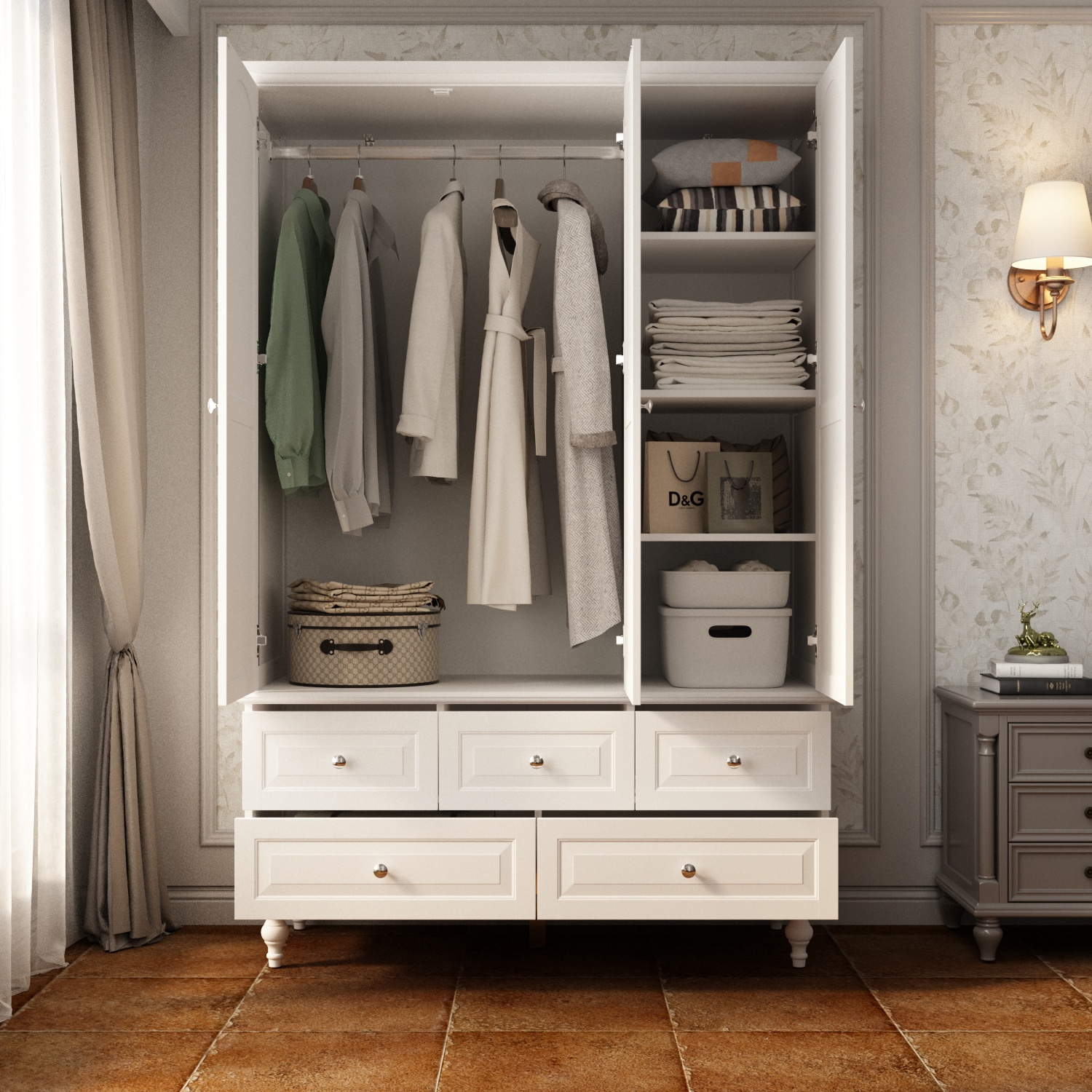 FUFU&GAGA Contemporary 3-Door Wardrobe Closet with 4 Drawers, Spacious  Storage, Metal Drawer Glides, White Finish in the Armoires department at
