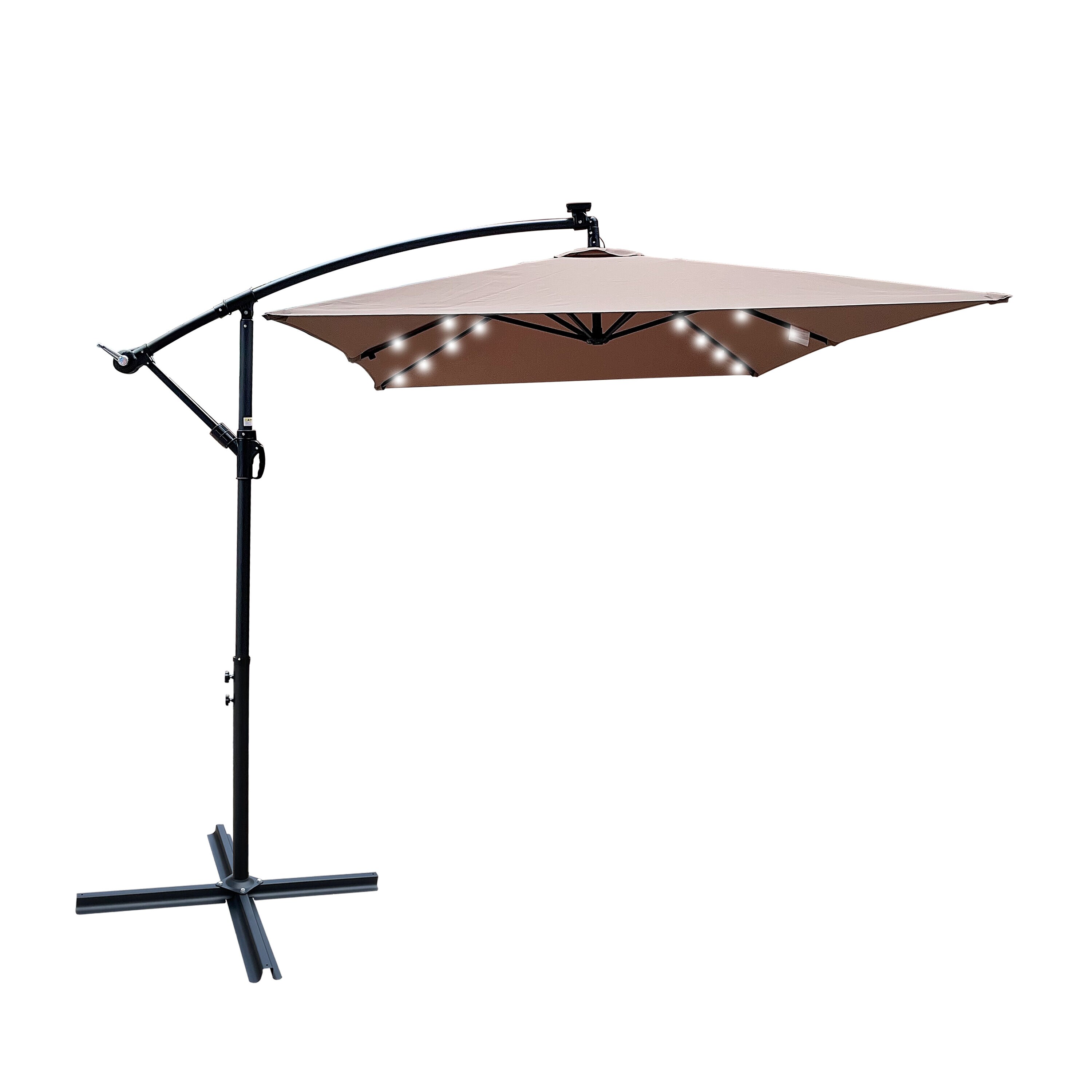 AHIOU HOME ZAAHG-127033UM 10-ft Steel Tan Crank Offset Patio Umbrella with Lights and with Base