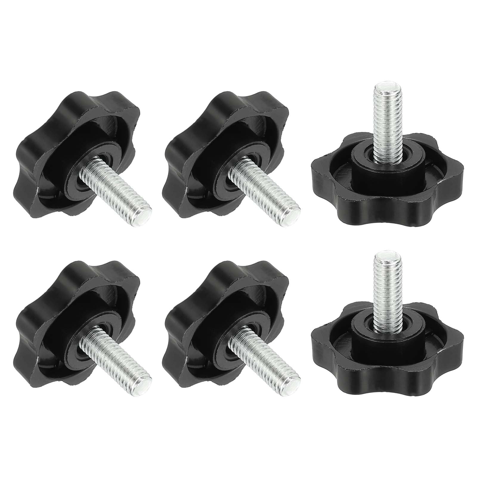 PATIKIL M6 x 15mm Thread Star Knobs 6pcs Plastic Star Hand Tightening Screw Clamping Handle with Bolts for Umbrella Base Replacement Woodworking Tools Black