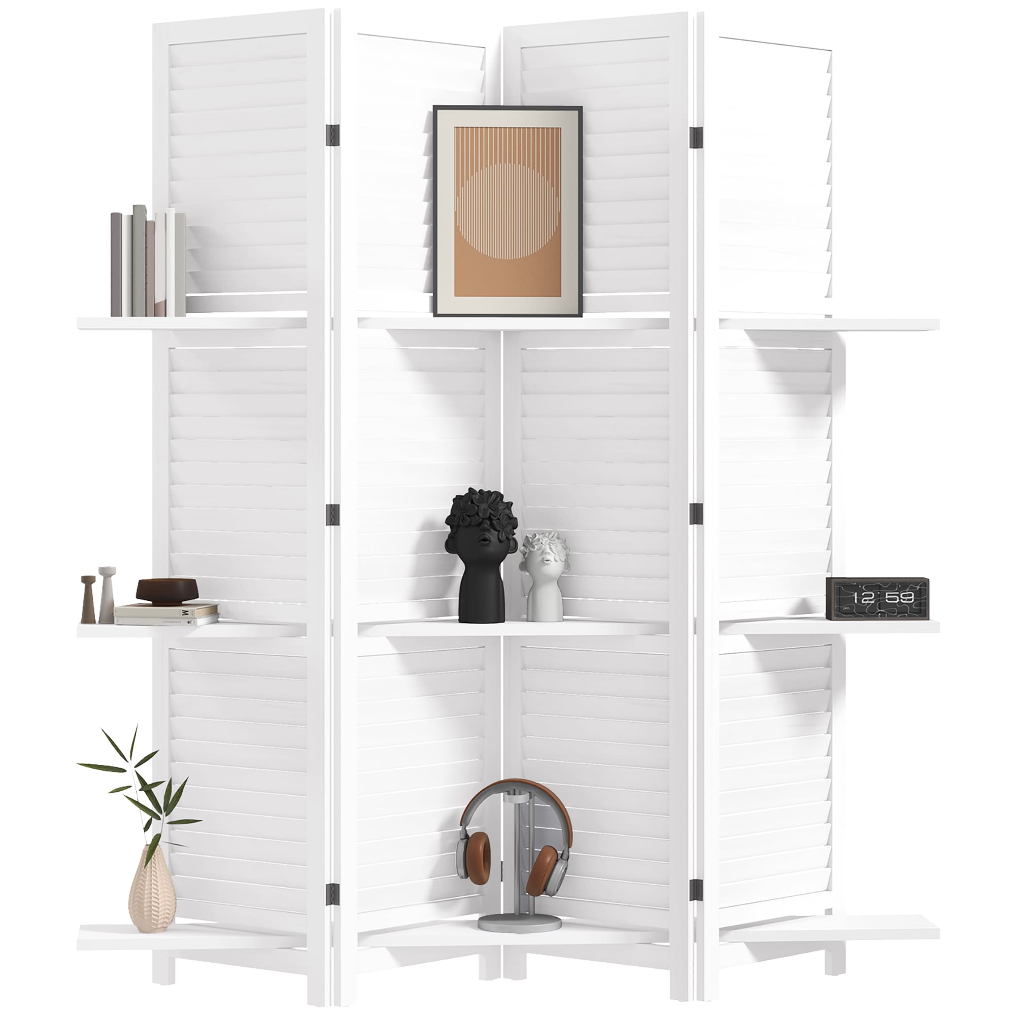 HomCom Room Divider 4 Panel 67In Tall Wood Privacy Screen with 3 ...